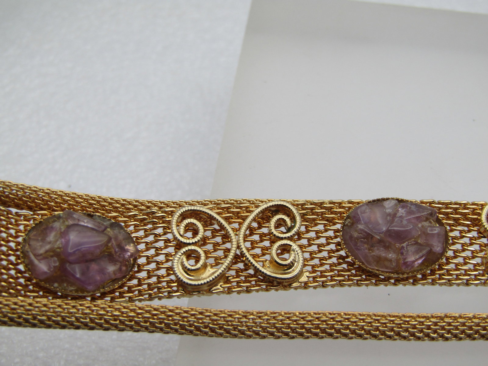 Vintage Purple Quartz Mesh Bracelet, 7", Triple Strand, 1960's-1970's - 5