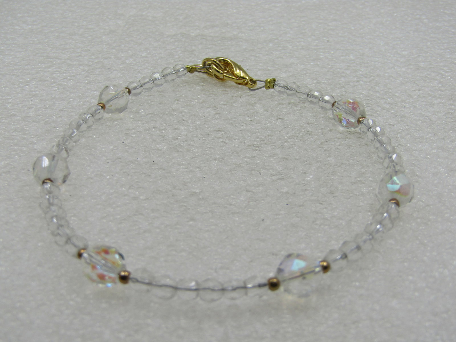 Clear Crystal Beaded Ankle Bracelet, 9.5", Aurora Borealis - 2