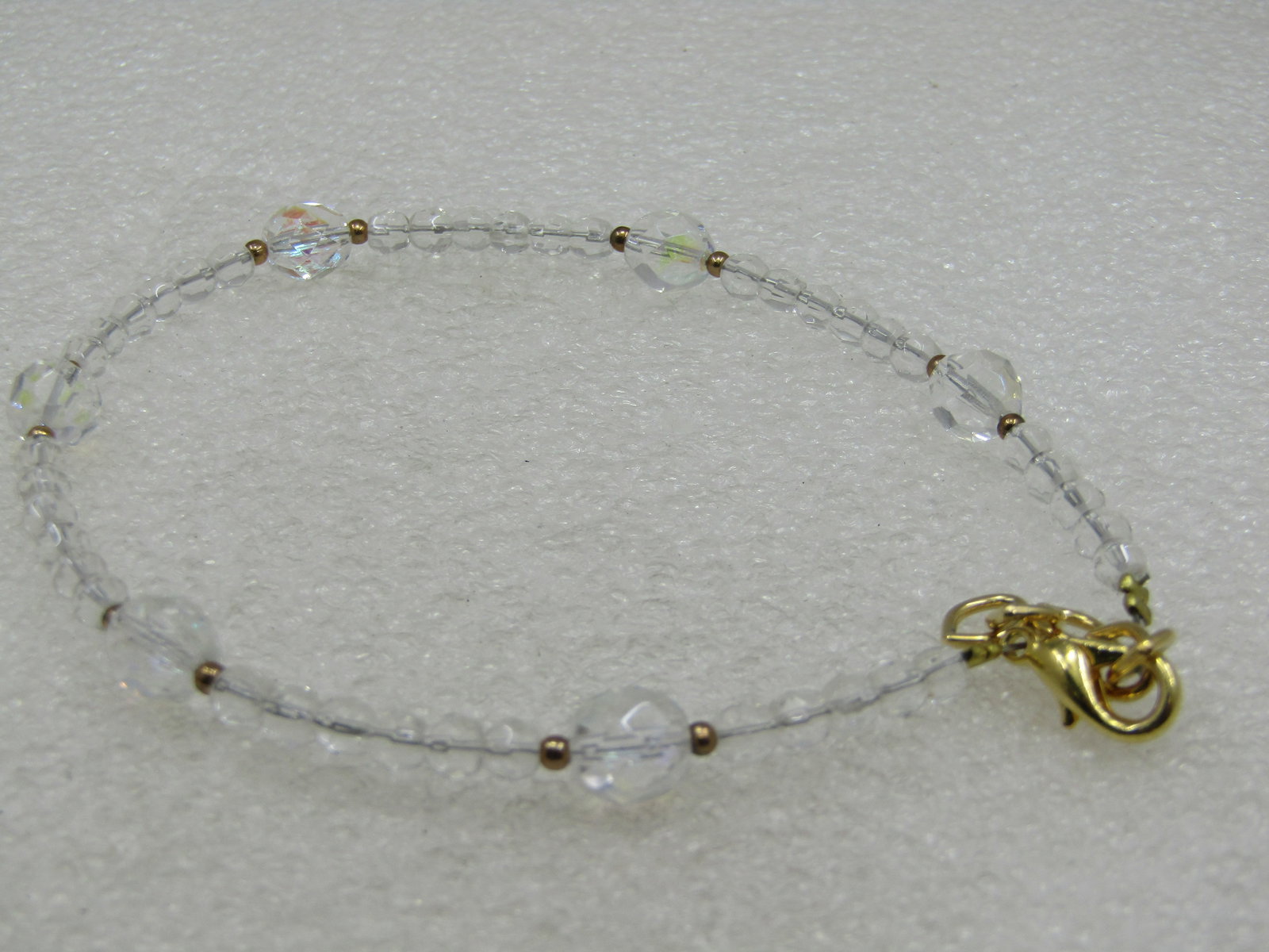 Clear Crystal Beaded Ankle Bracelet, 9.5", Aurora Borealis - 3