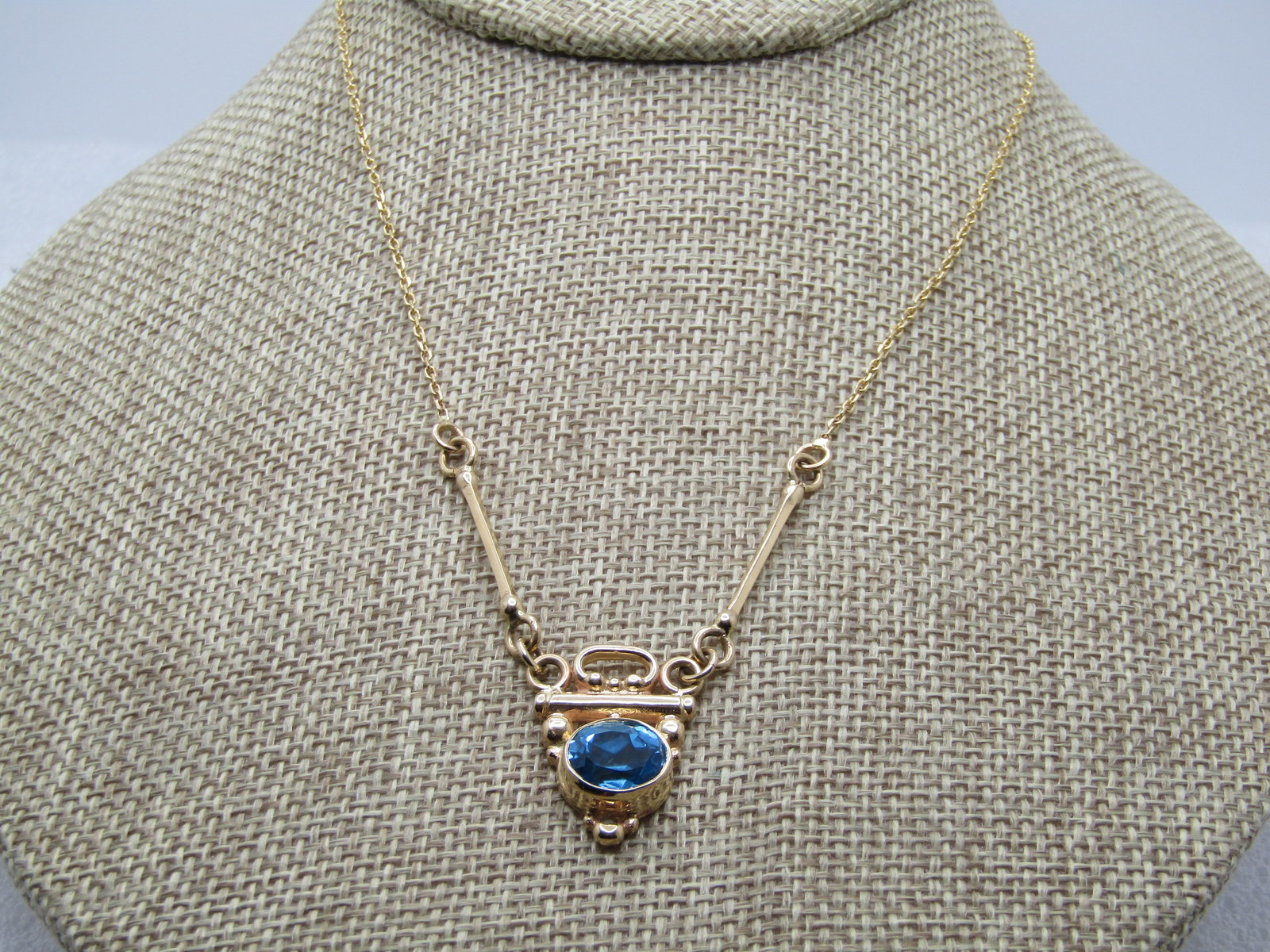 Vintage 14kt Swiss Blue Topaz Necklace, 16", Special Made, 1980's-1990's - 2