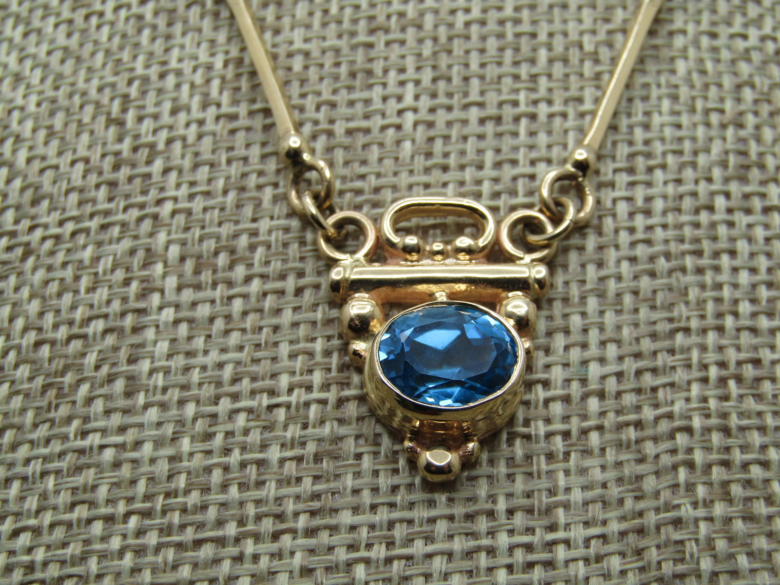 Vintage 14kt Swiss Blue Topaz Necklace, 16", Special Made, 1980's-1990's - 3