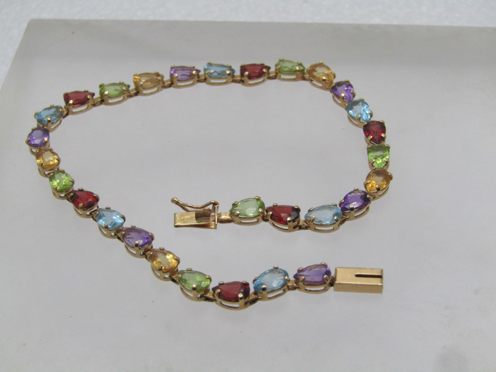 Vintage 14kt Mixed Gemstone Tennis Bracelet, 8.5", 1980's (1 of 6)