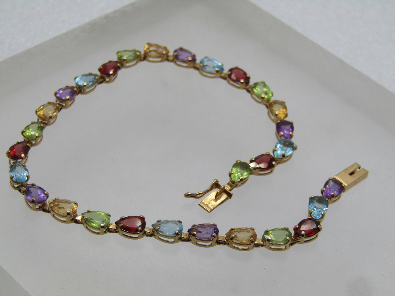 Vintage 14kt Mixed Gemstone Tennis Bracelet, 8.5", 1980's - 2