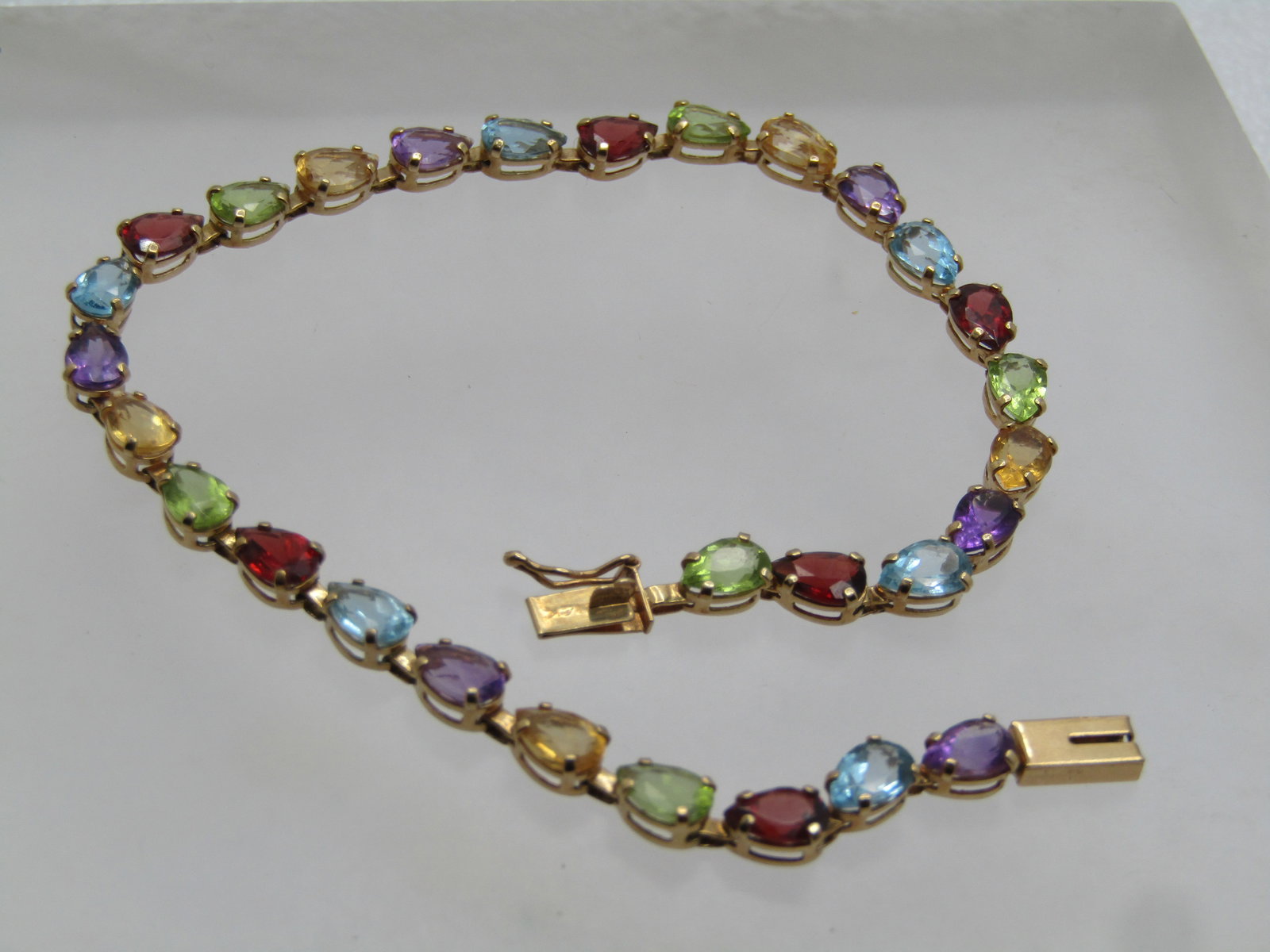 Vintage 14kt Mixed Gemstone Tennis Bracelet, 8.5", 1980's - 3