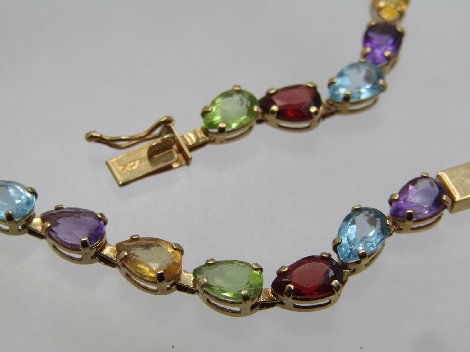 Vintage 14kt Mixed Gemstone Tennis Bracelet, 8.5", 1980's - 4