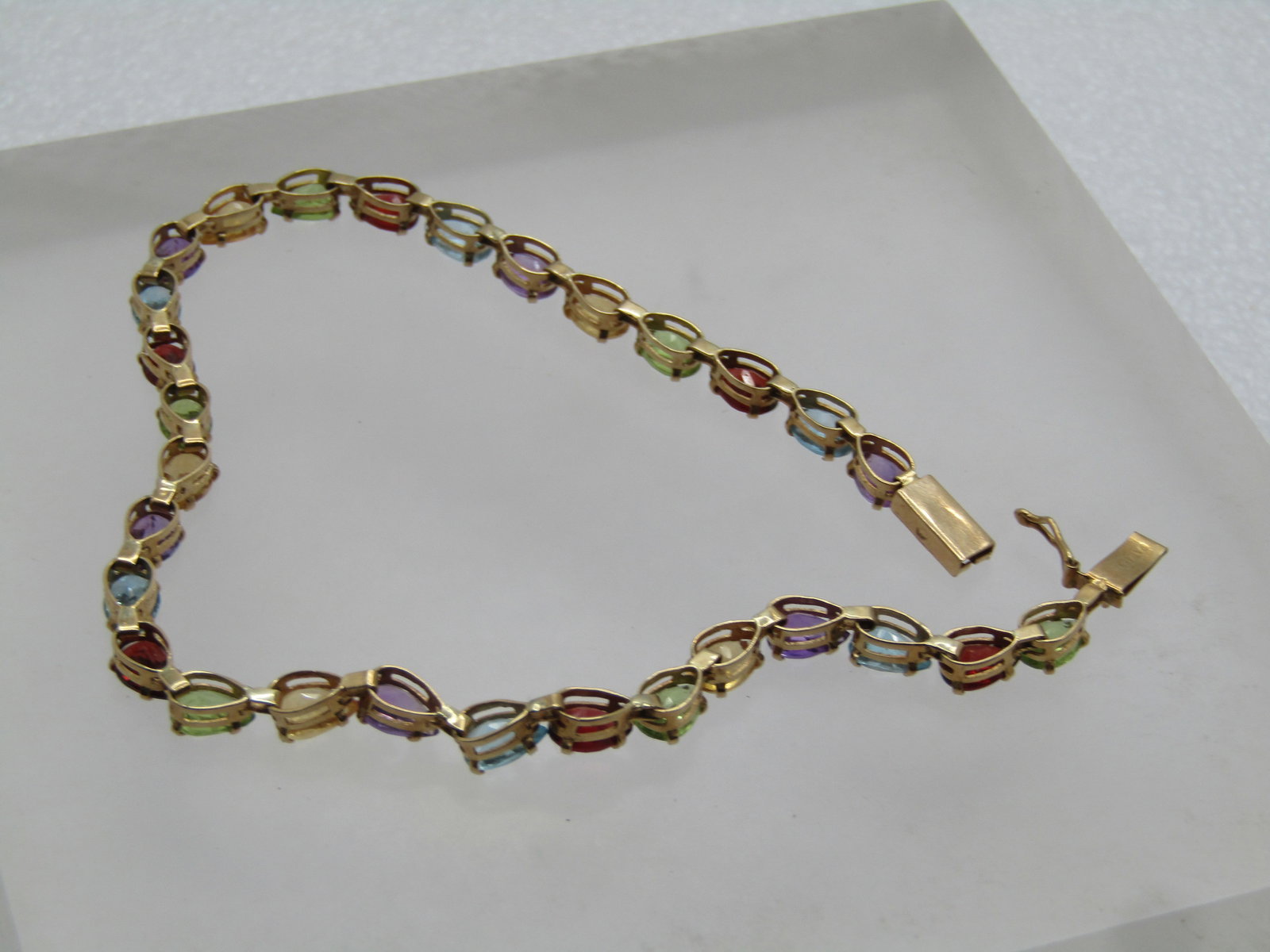 Vintage 14kt Mixed Gemstone Tennis Bracelet, 8.5", 1980's - 5