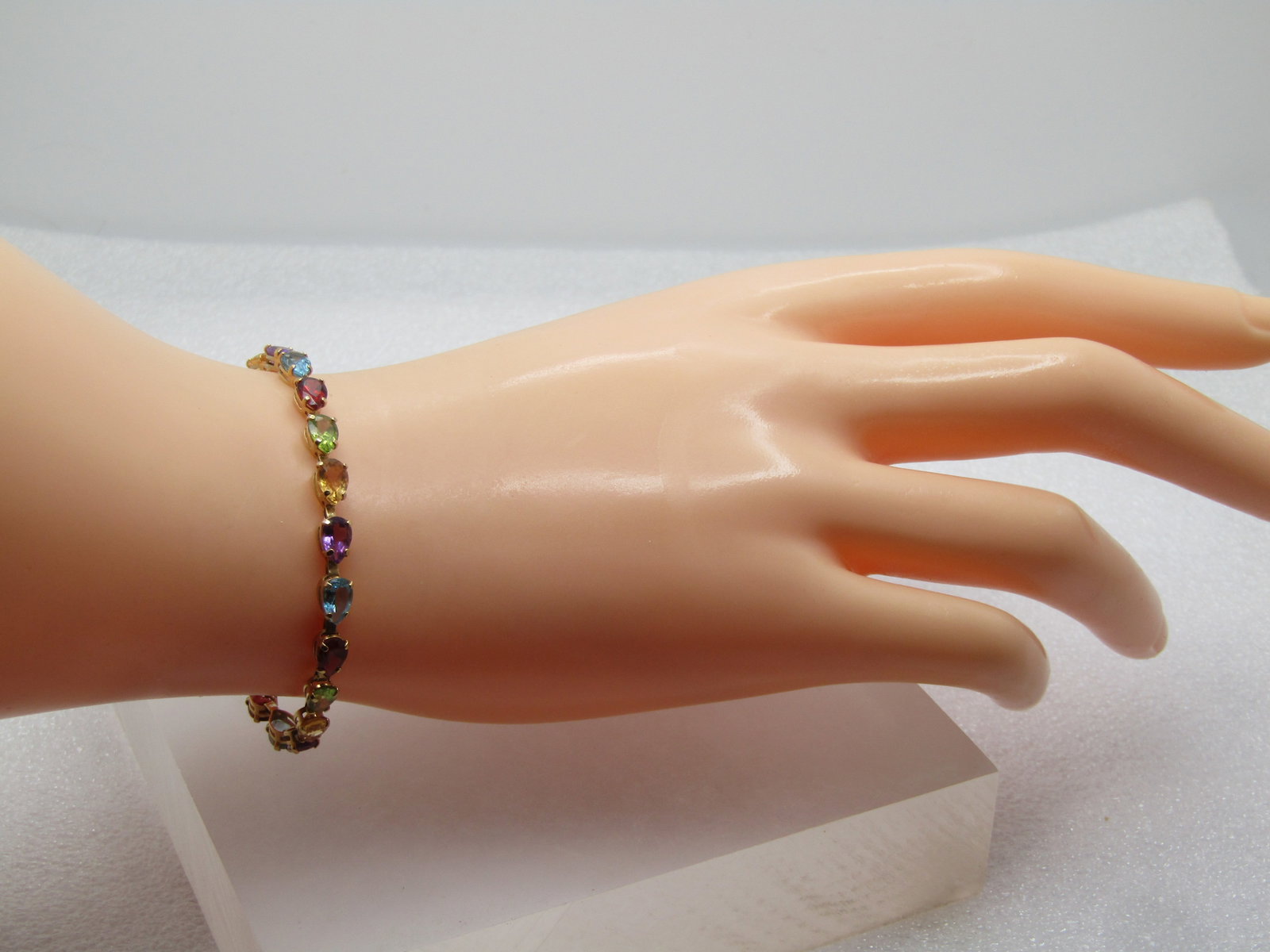 Vintage 14kt Mixed Gemstone Tennis Bracelet, 8.5", 1980's - 6