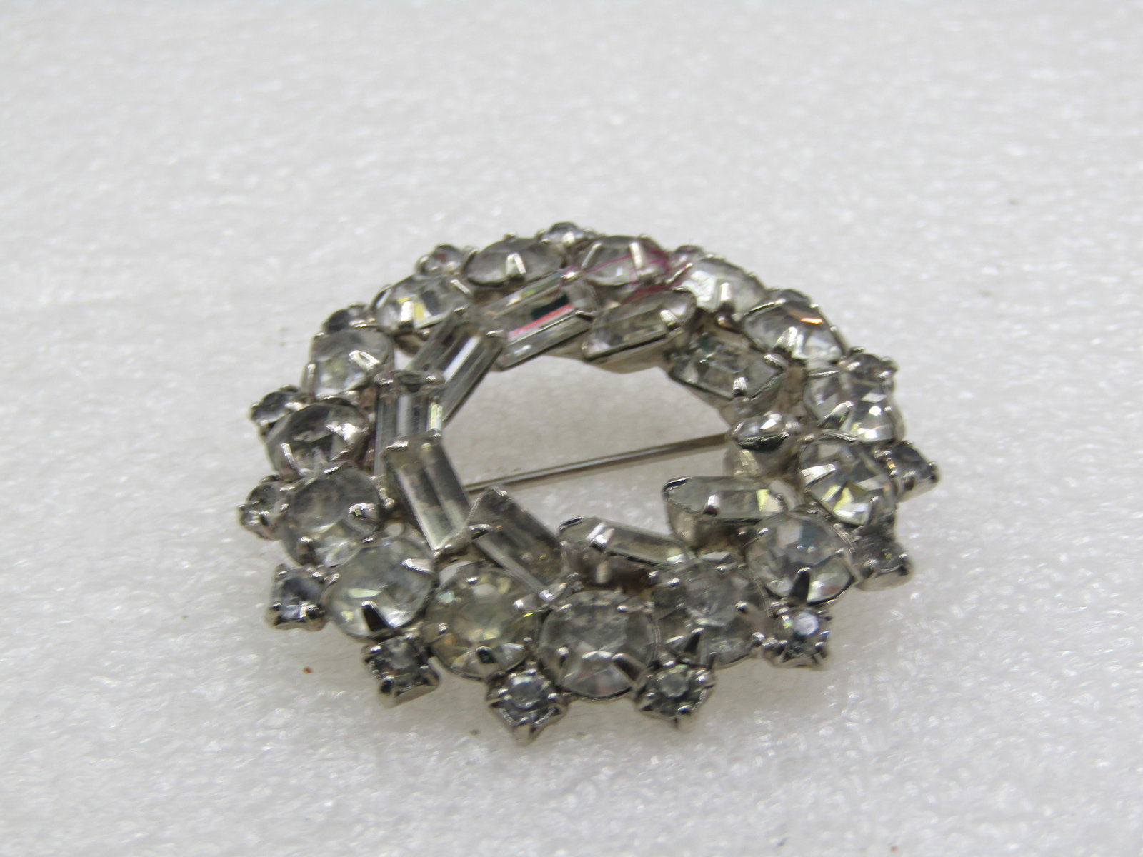 Vintage Clear Rhinestone Circle Brooch, 1.75", 1940'-1950's - 2