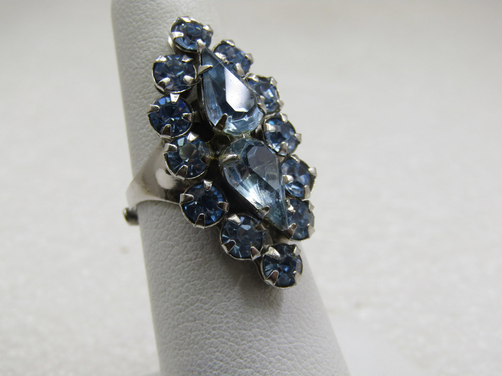 Vintage Blue Rhinestone Ring, Adjustable, Mid-Century - 2