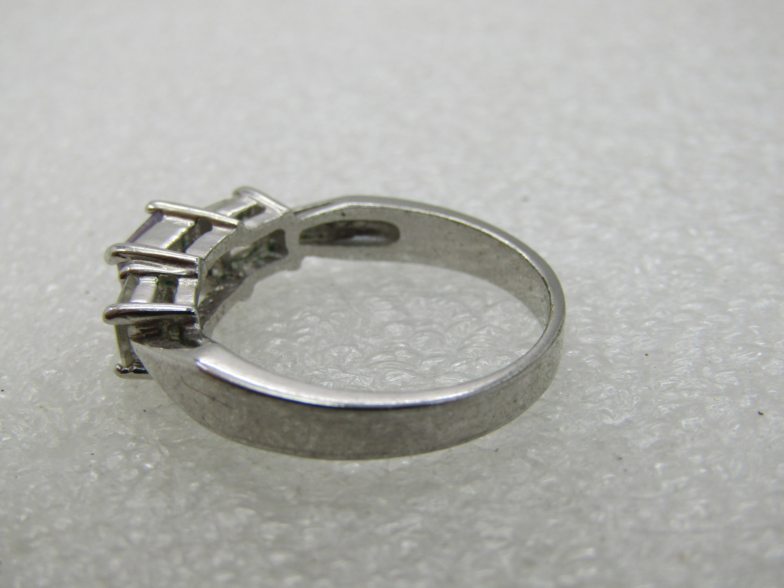 Purple & Clear CZ Ring, Sz. 9, Square Tiered, Rhodium/Silver Plated - 6