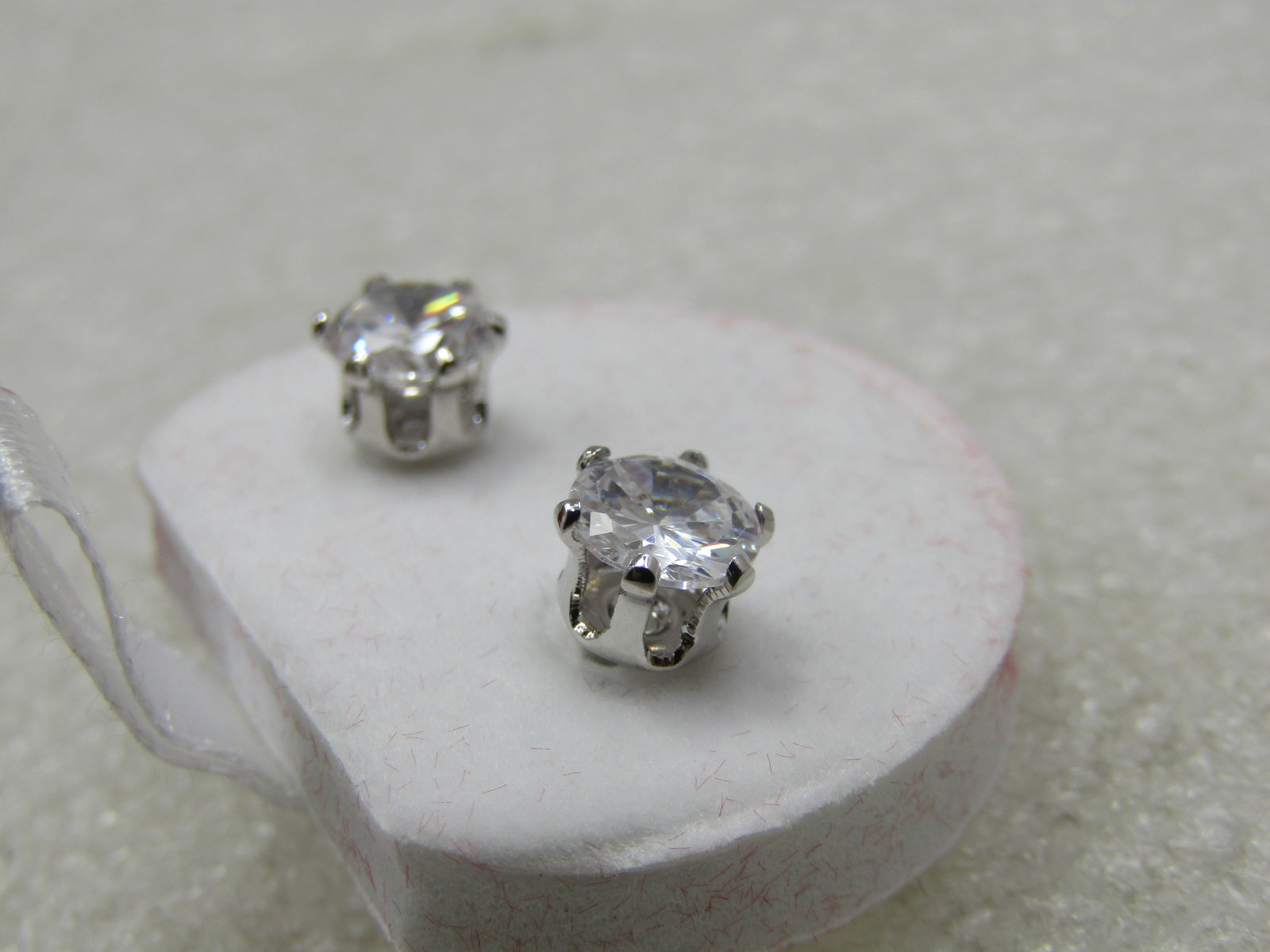 Avon Clear CZ Stud Pierced Earrings, 6mm in Santa Hinged Box - 6