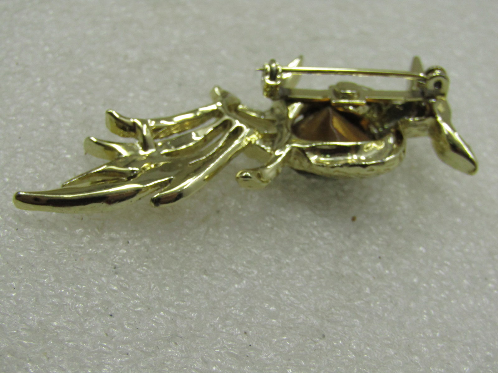 Vintage Parrot Brooch, Large Green Glass Stone, 2.5" - 5