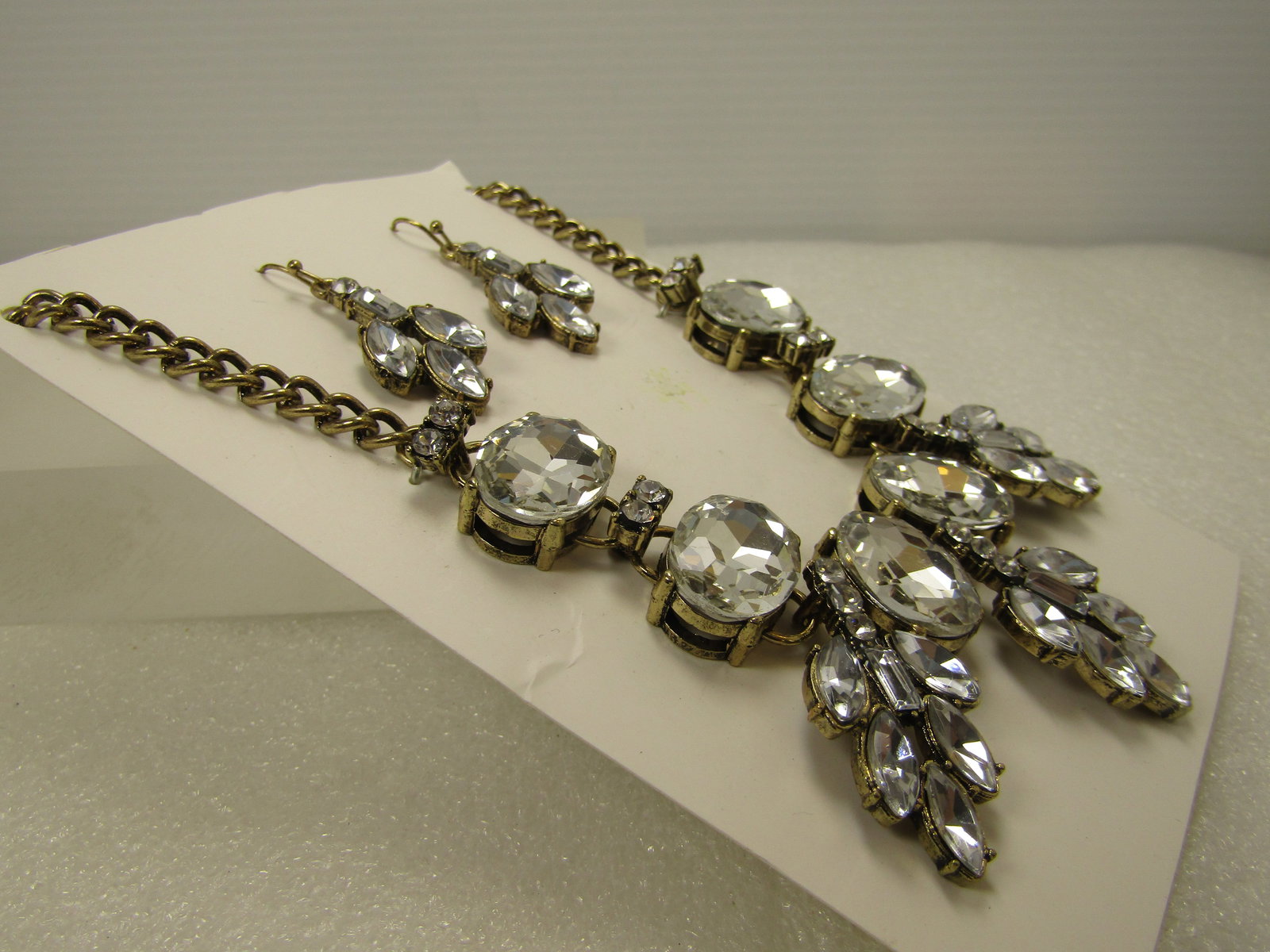Vintage Clear Rhinestone Drop Necklace & Earrings, Pierced, 18"-21", 1980's-1990's, Statement - 3