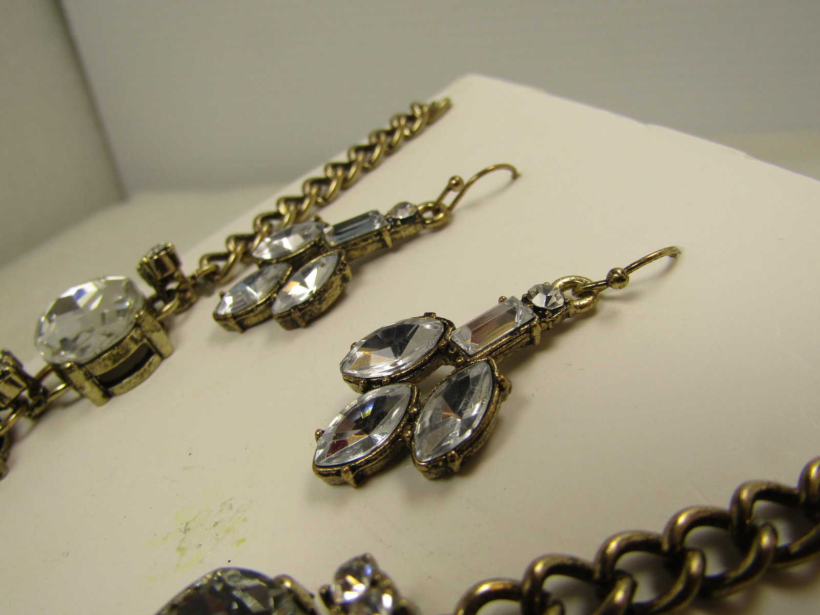 Vintage Clear Rhinestone Drop Necklace & Earrings, Pierced, 18"-21", 1980's-1990's, Statement - 6