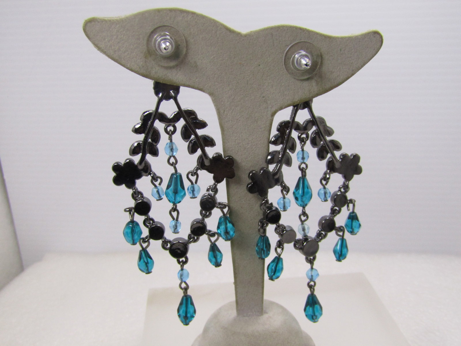 Vintage Teal Rhinestone Chandelier Earrings, Pierced, 3.75", 1980's-1990's - 4