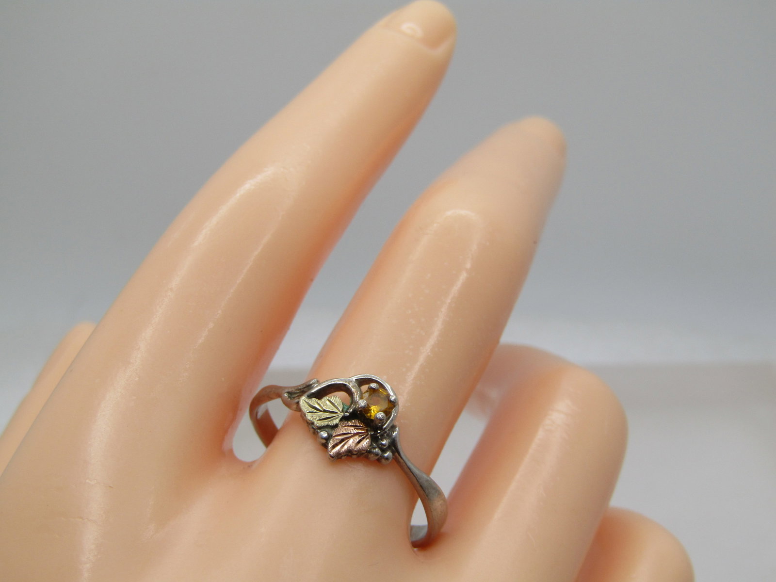 Vintage Sterling & 12kt Citrine Ring, Black Hills Gold. Signed Landstrom, 1990's. Sz. 10.25 - 7