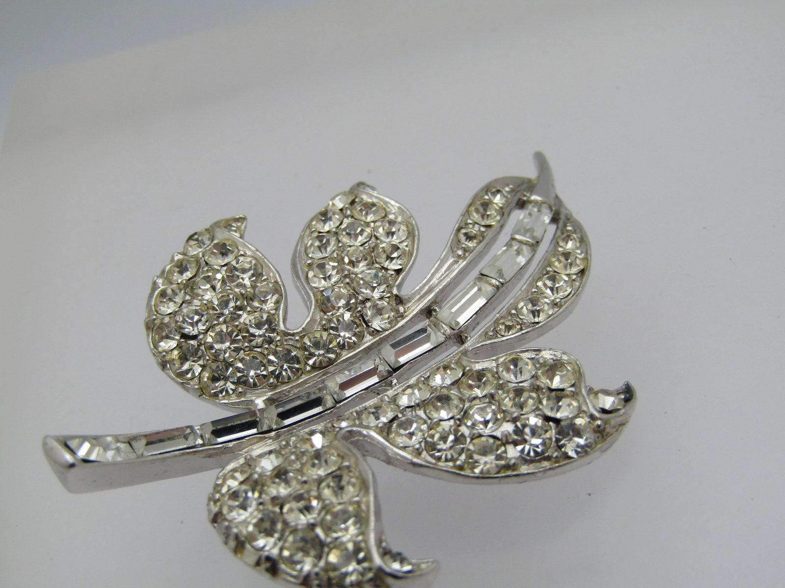 Vintage Rhinestone Leaf Brooch, 1960's 2.25" by 1.5" - 3