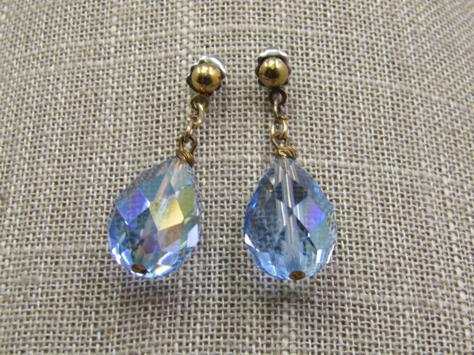 Sterling Silver Blue Aurora Borealis Drop Earrings, Pierced, Mid-Century - 2