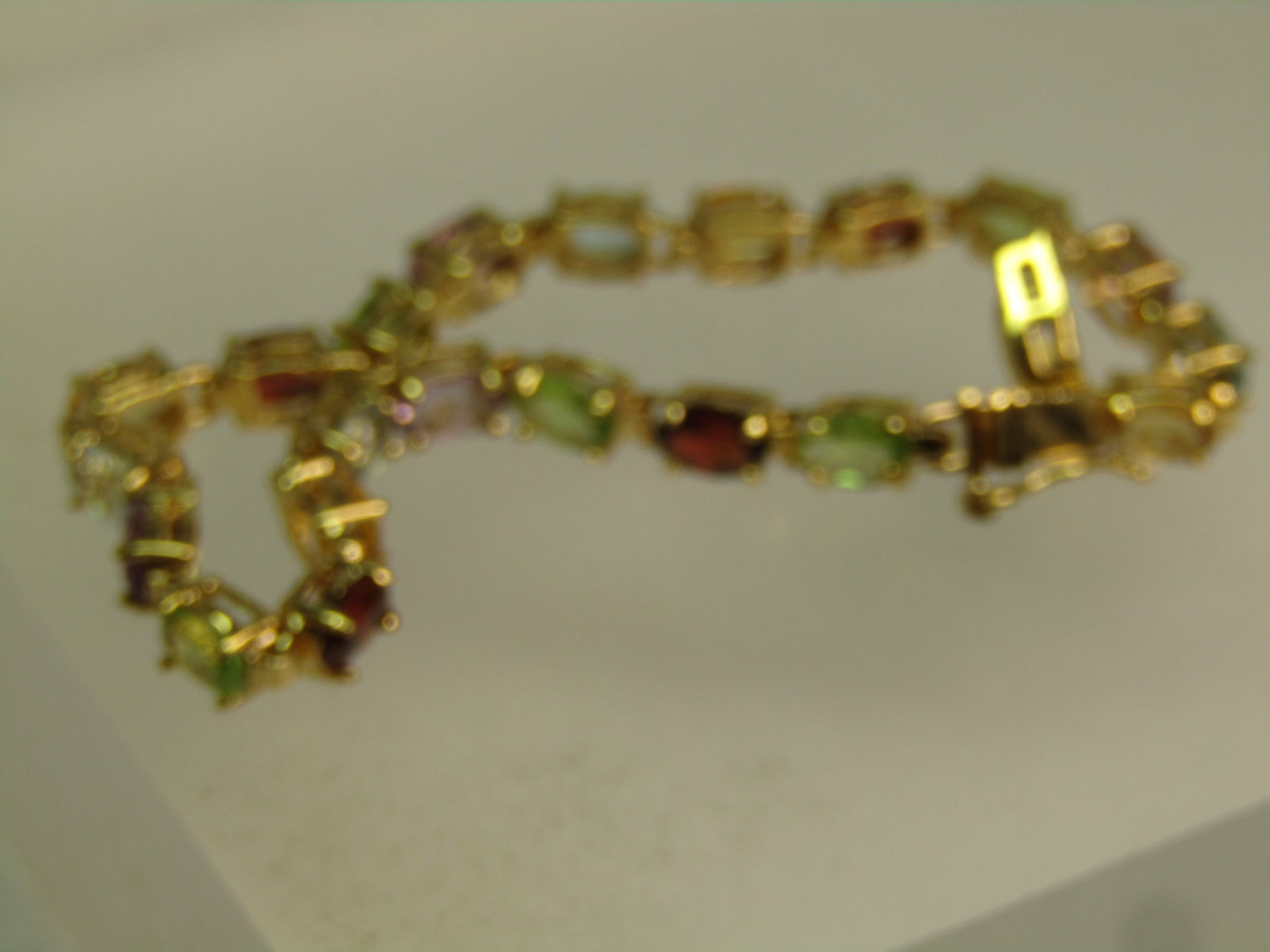Sterling Gemstone Tennis Bracelet, 7", Gold Over, Signed R, 1990's - 3