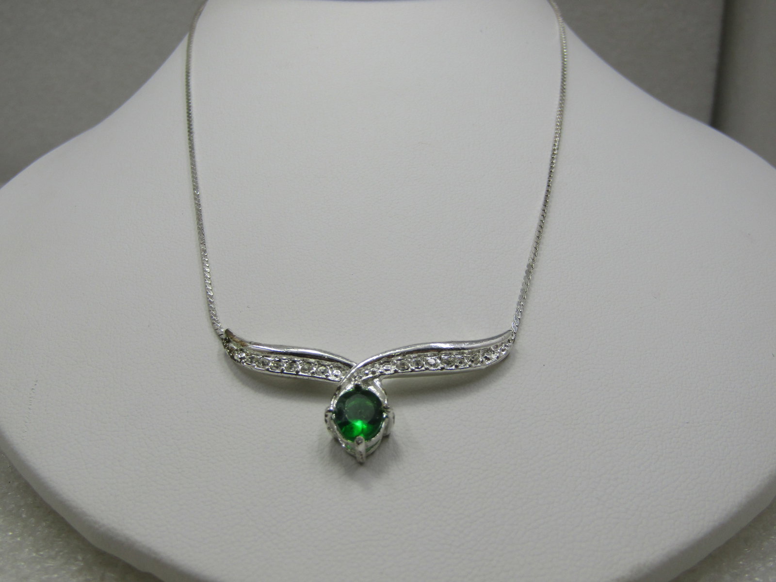 Silver Tone Simulated Emerald & Clear Stone Choker/Necklace, signed Avon - 2