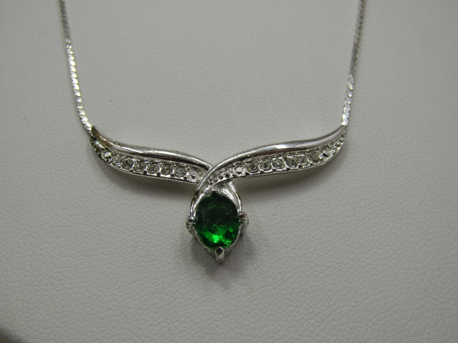 Silver Tone Simulated Emerald & Clear Stone Choker/Necklace, signed Avon - 3