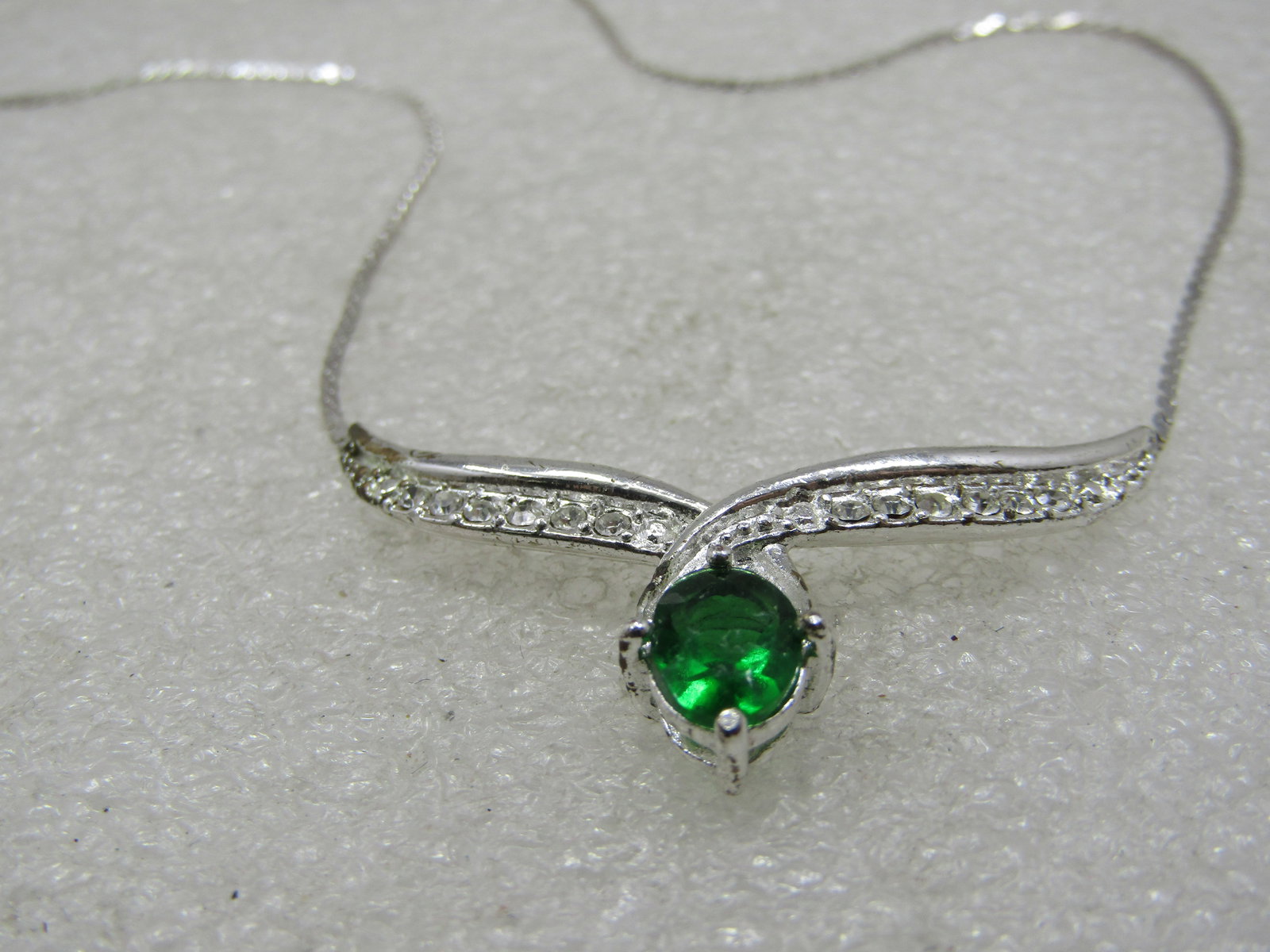 Silver Tone Simulated Emerald & Clear Stone Choker/Necklace, signed Avon - 4