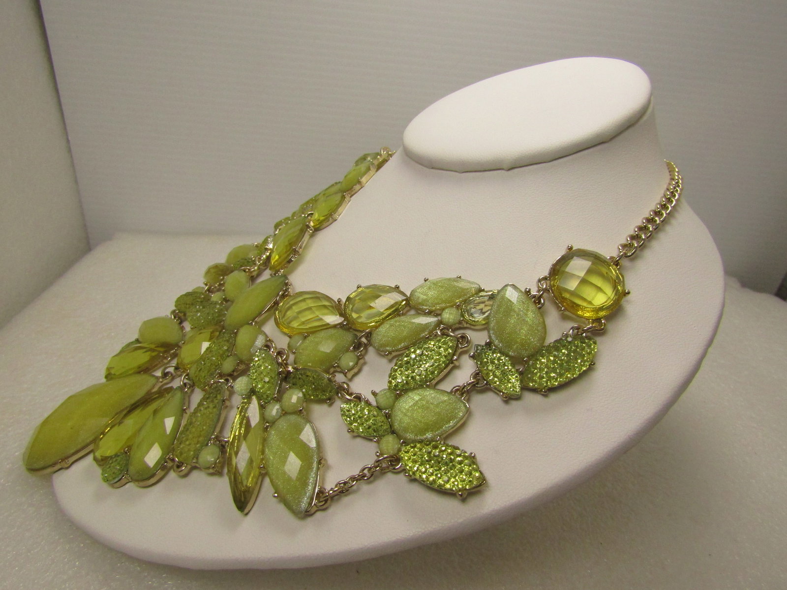 Yellow/Green Sparkling Bib Statement Necklace, 22", 1990's - 2