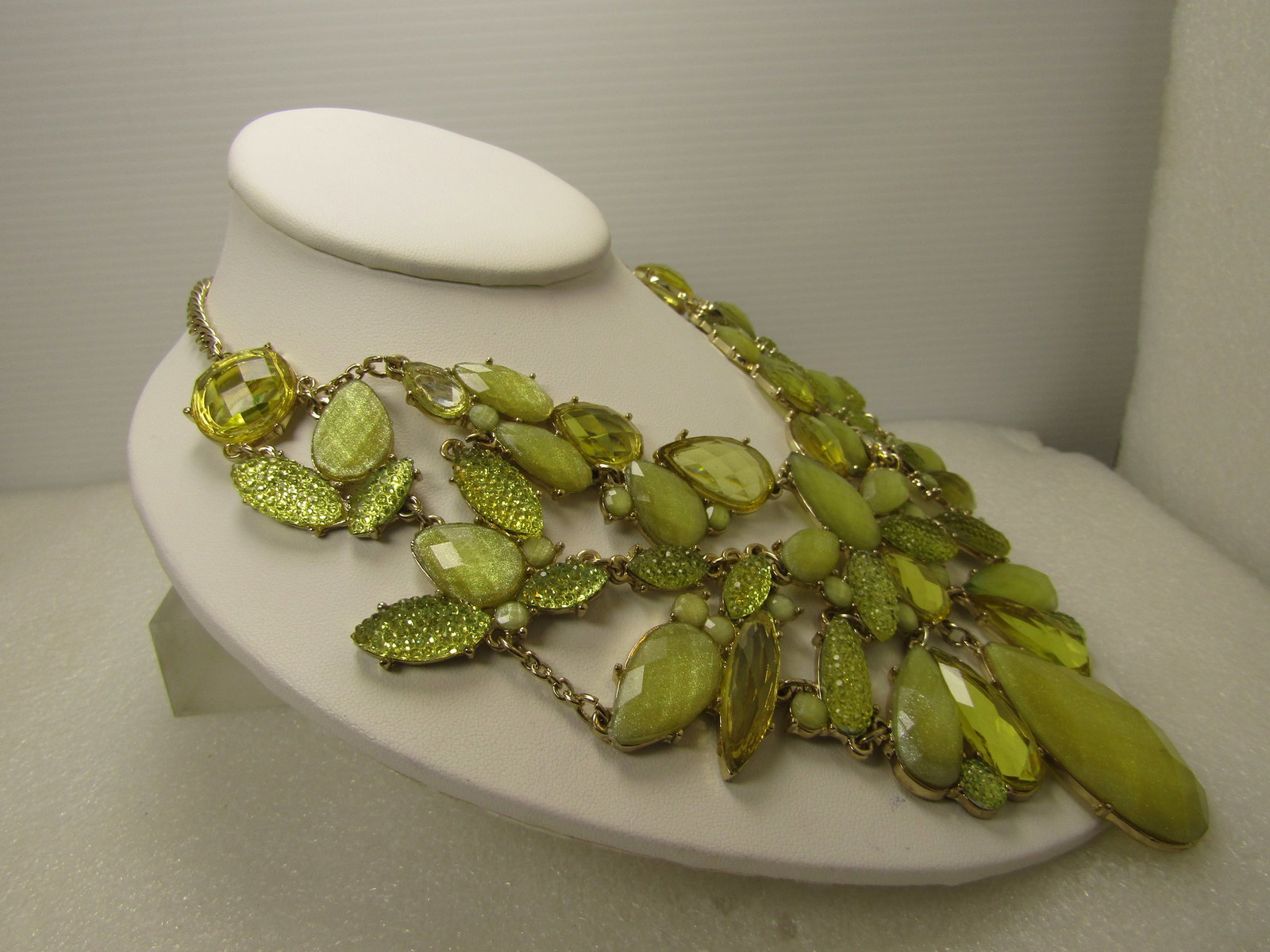 Yellow/Green Sparkling Bib Statement Necklace, 22", 1990's - 3