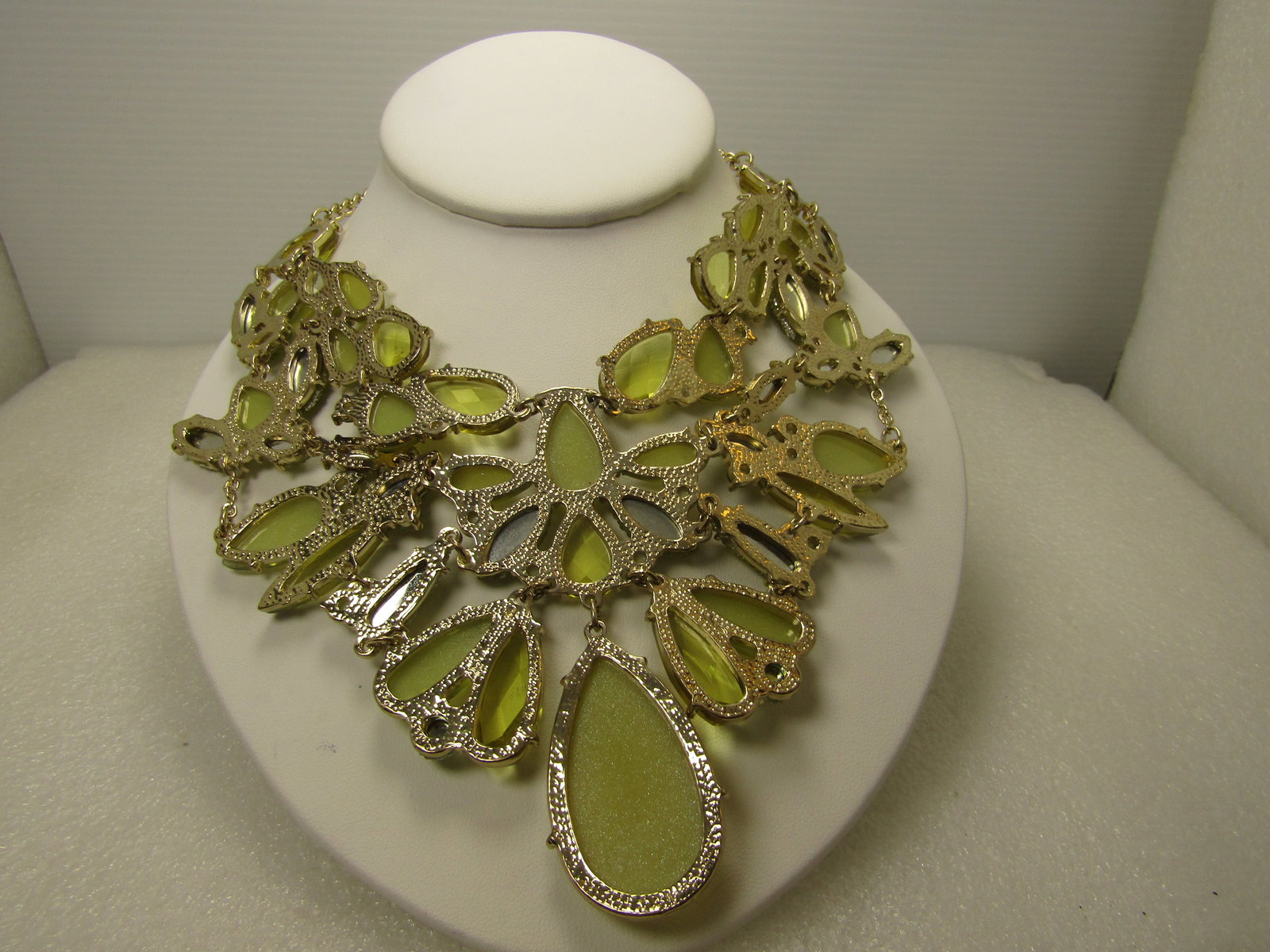 Yellow/Green Sparkling Bib Statement Necklace, 22", 1990's - 4