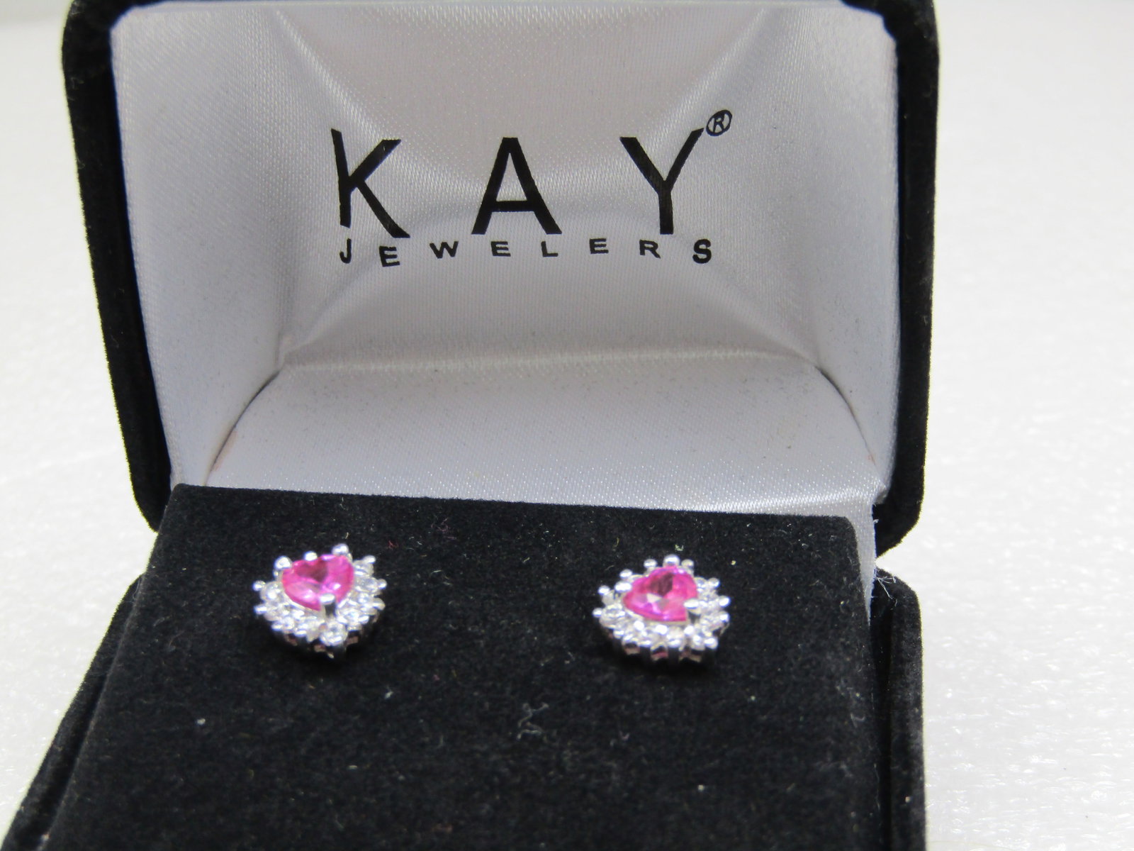 Sterling Heart Halo Red Clear CZ Earrings, Kay Jewelers - 5