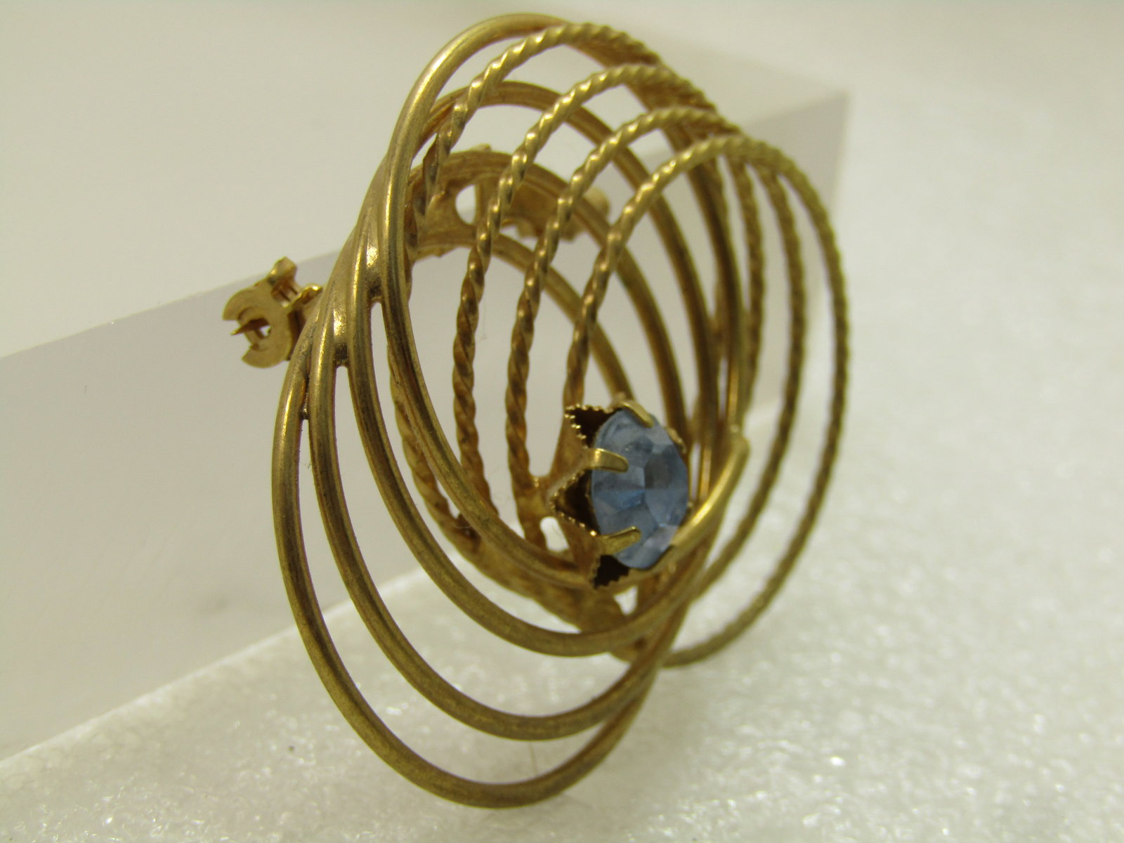 Vintage Double Spiral Brooch, Blue Rhinestone, 1960's - 2