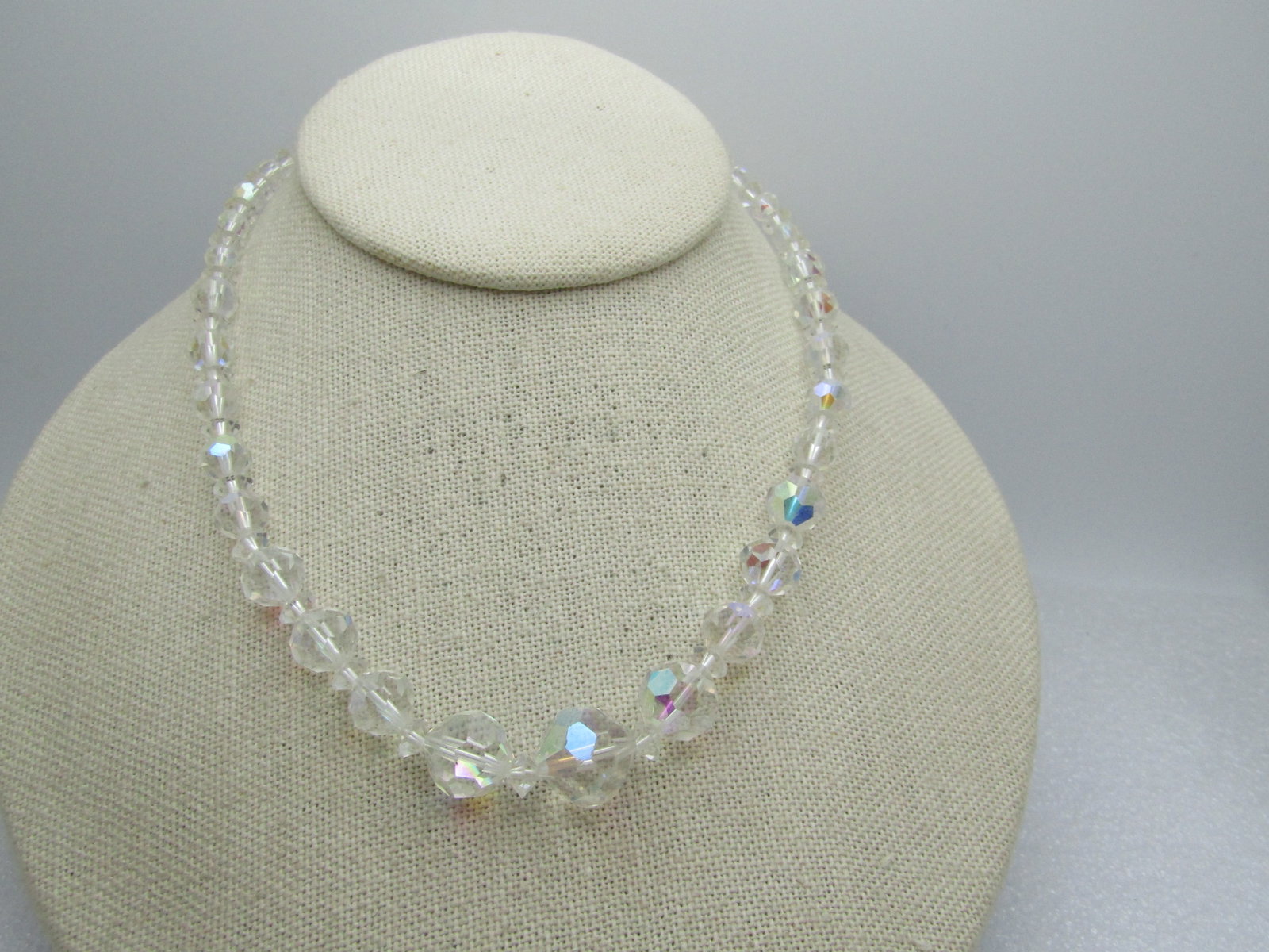 Vintage Graduated AB Crystal Necklace, 16", 1940's-1950's - 3