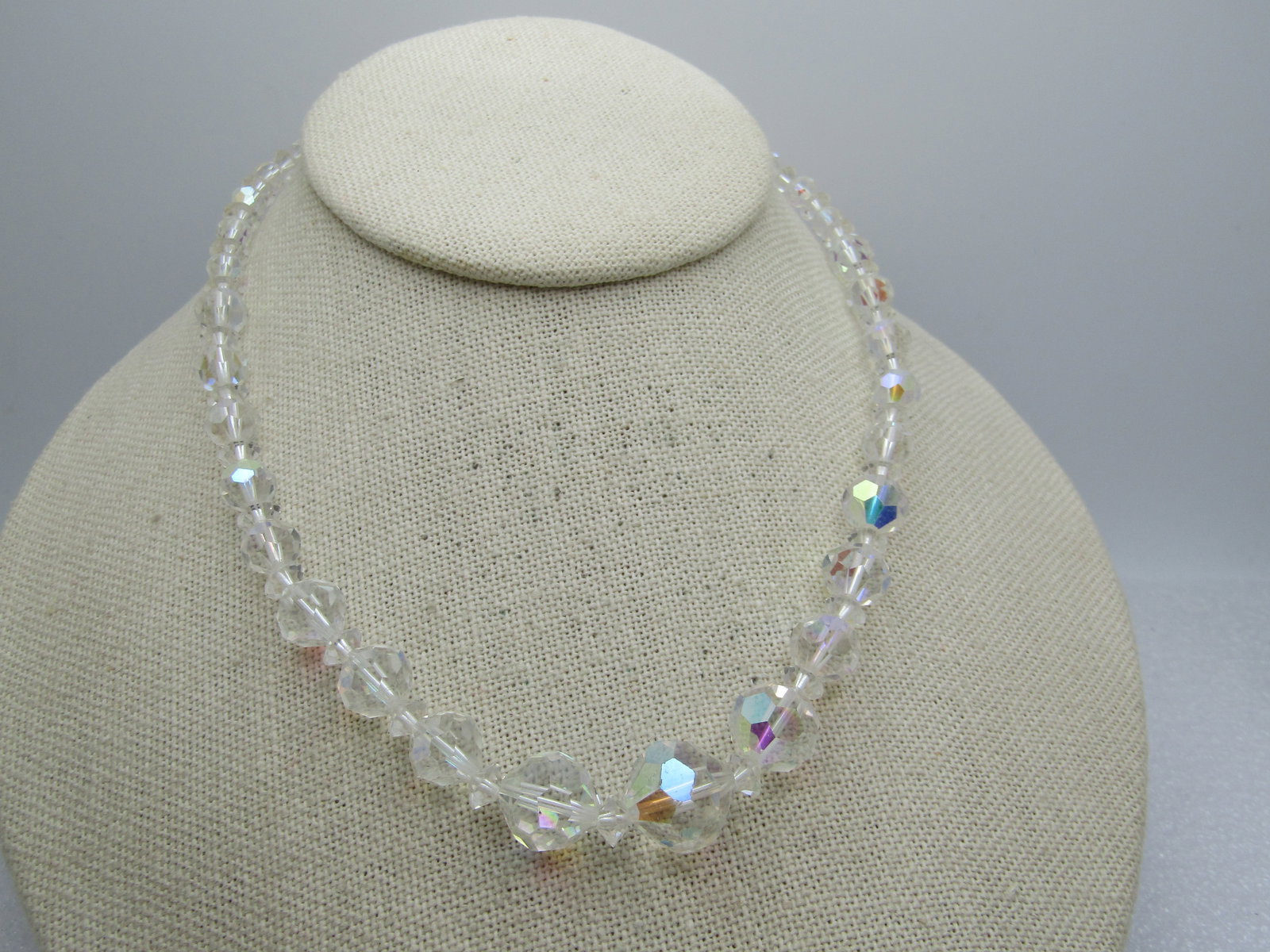 Vintage Graduated AB Crystal Necklace, 16", 1940's-1950's - 4