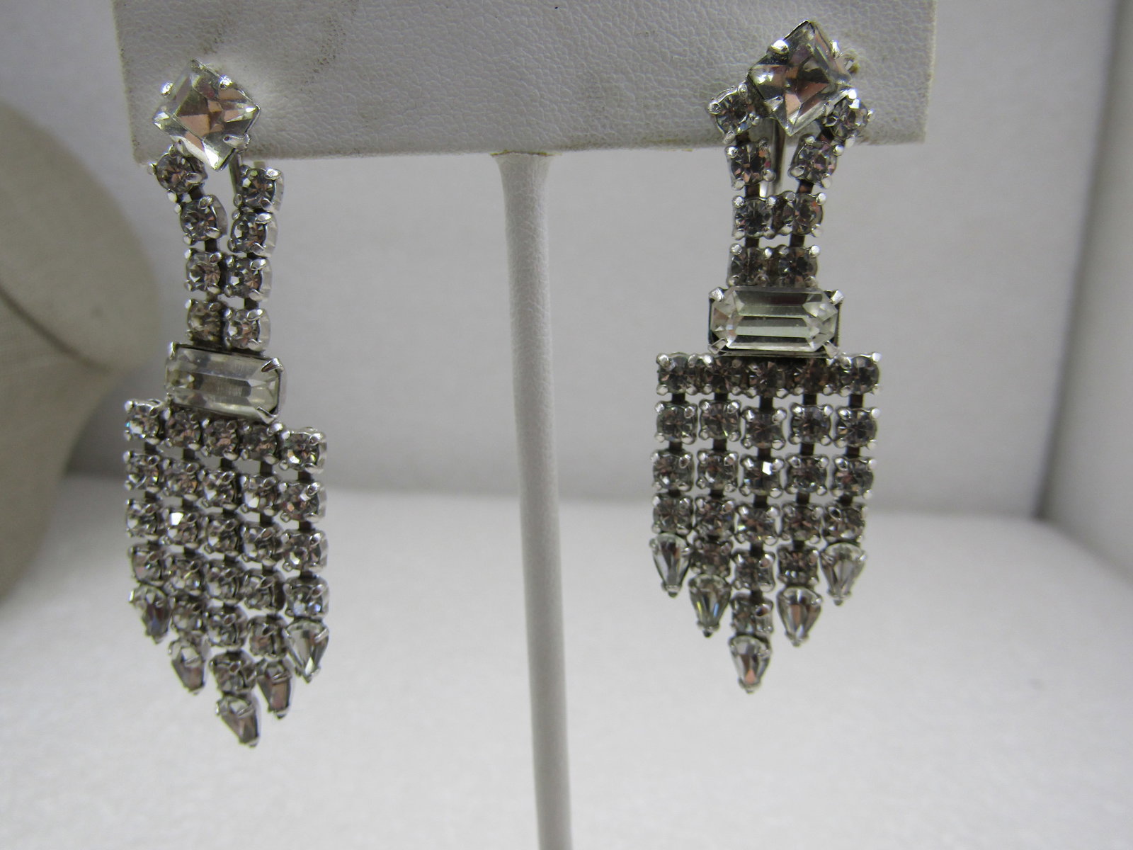 Vintage Rhinestone Art Deco Drop Earrings, Screwback 2-1/8" - 2