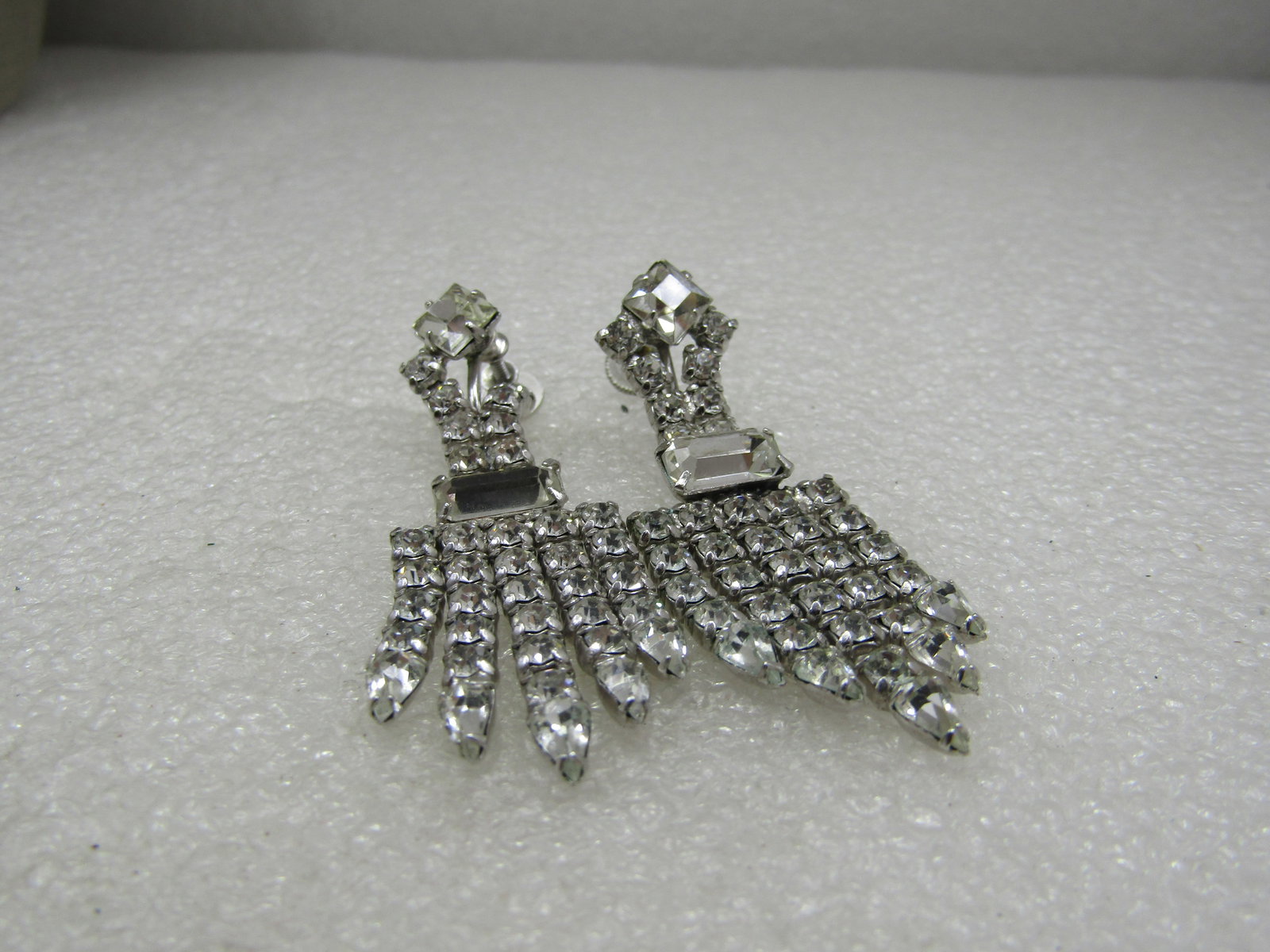 Vintage Rhinestone Art Deco Drop Earrings, Screwback 2-1/8" - 4