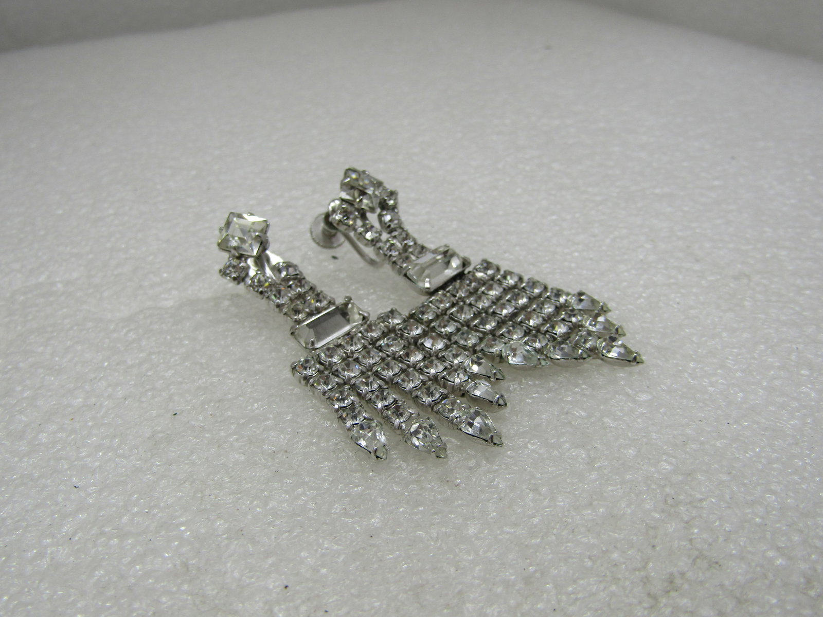 Vintage Rhinestone Art Deco Drop Earrings, Screwback 2-1/8" - 5