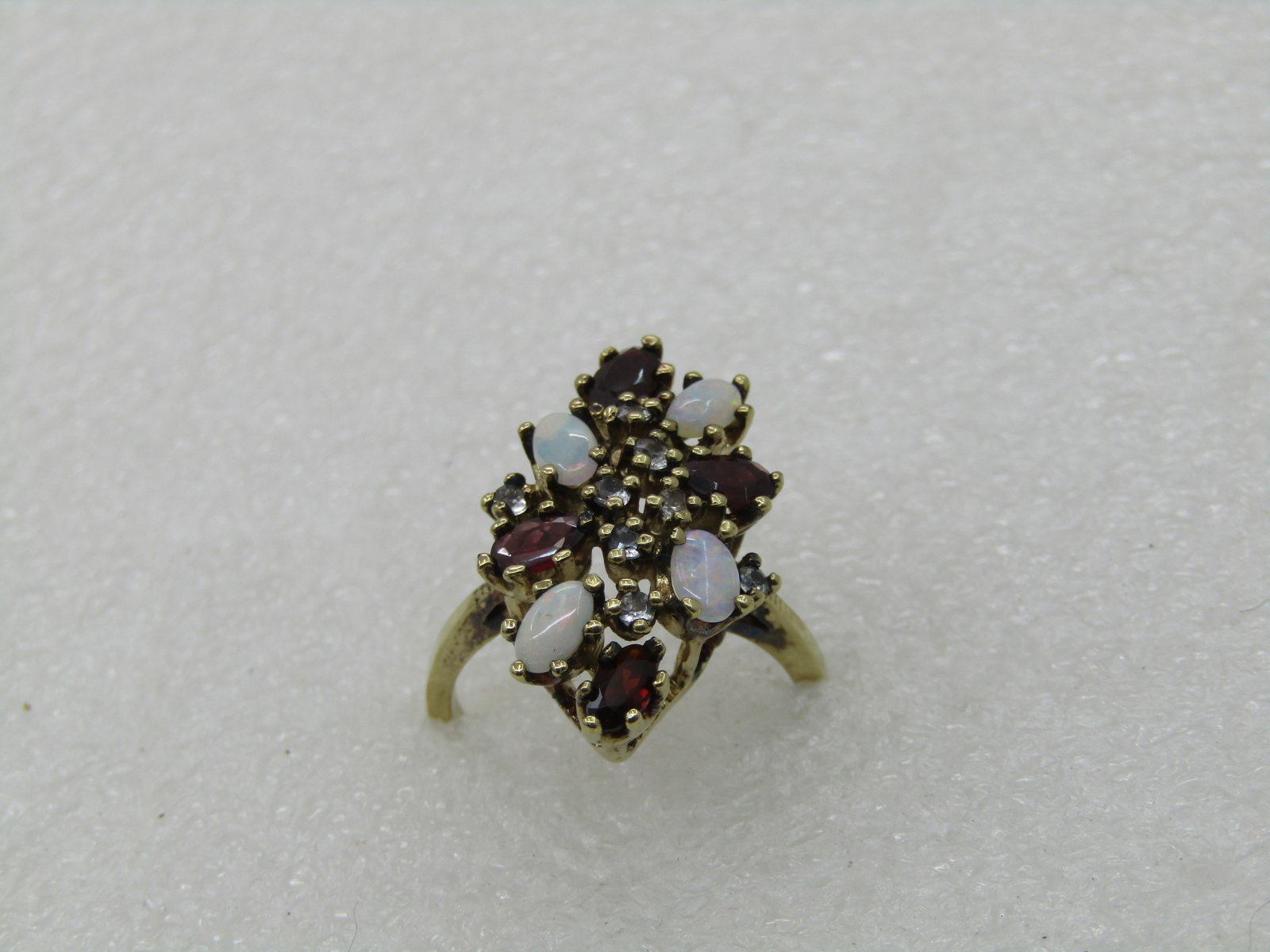Vintage Sterling Lab Opal, Garnet, Topaz Ring, Sz. 8 - 2