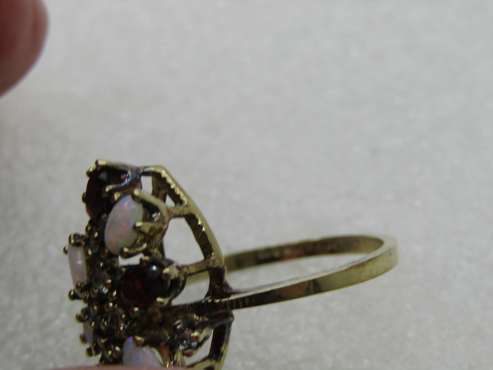 Vintage Sterling Lab Opal, Garnet, Topaz Ring, Sz. 8 - 3