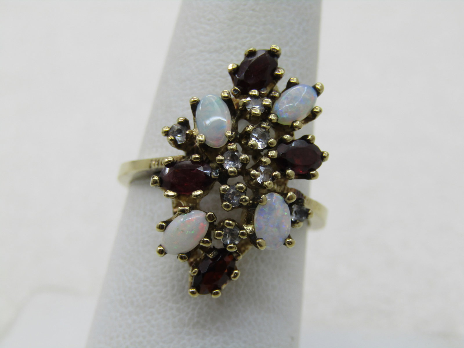 Vintage Sterling Lab Opal, Garnet, Topaz Ring, Sz. 8 - 4
