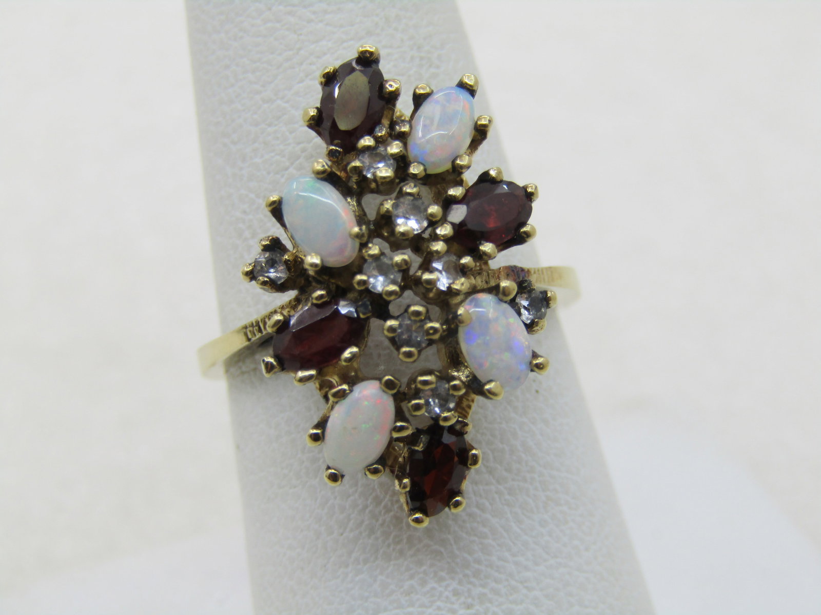Vintage Sterling Lab Opal, Garnet, Topaz Ring, Sz. 8 - 5