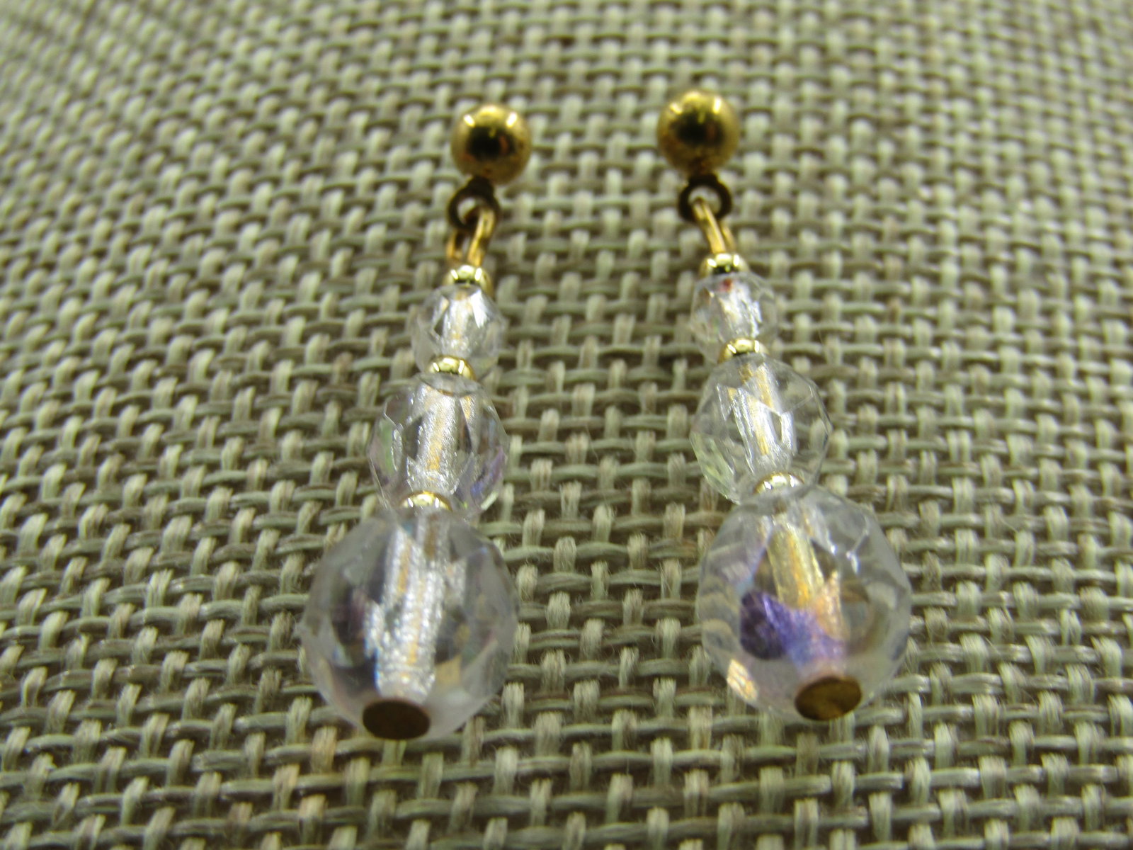 Aurora Borealis Crystal Beaded Earrings, Drop, Pierced, 1.25" - 3