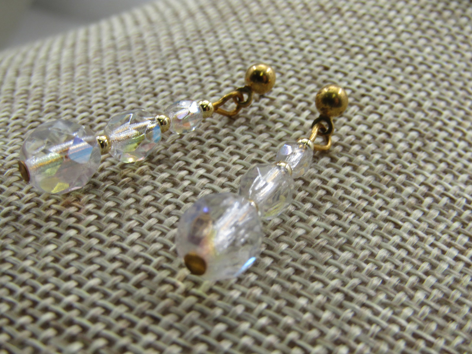 Aurora Borealis Crystal Beaded Earrings, Drop, Pierced, 1.25" - 4