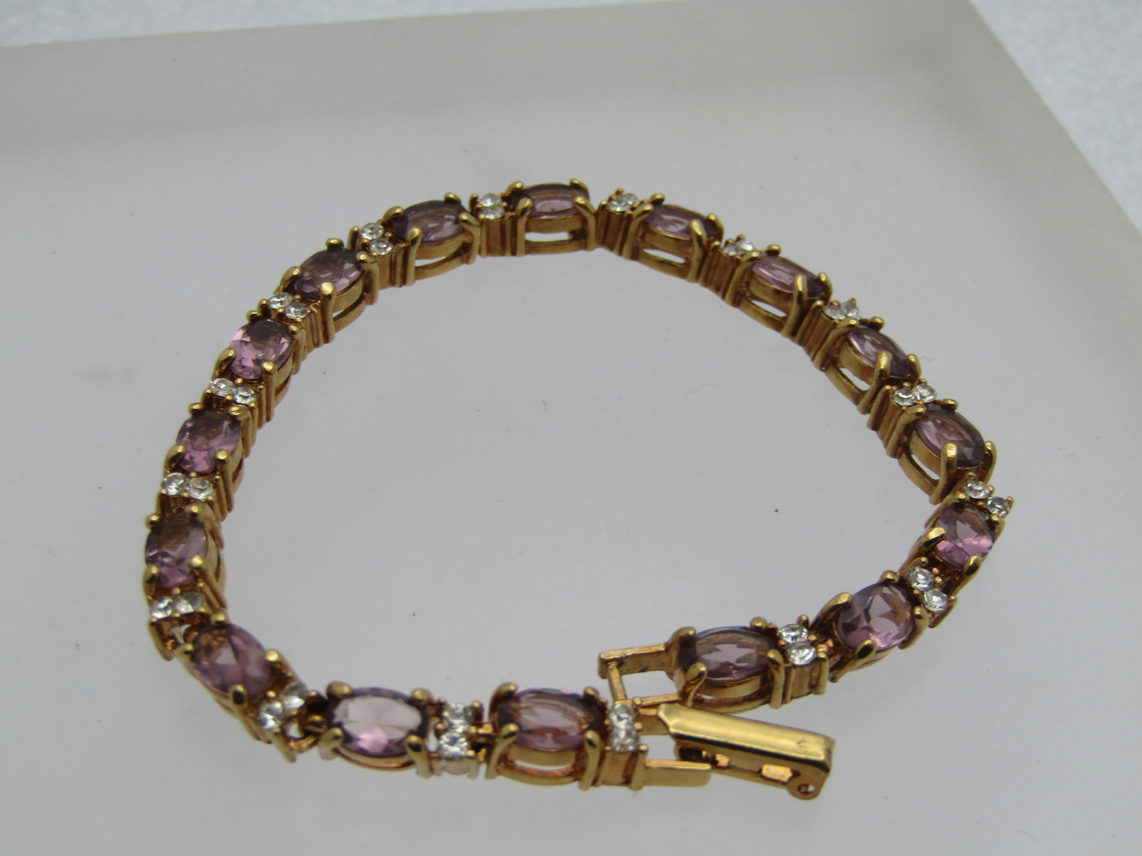 Simulated Amethyst Diamond Tennis Bracelet, 7", Signed Avon - 2