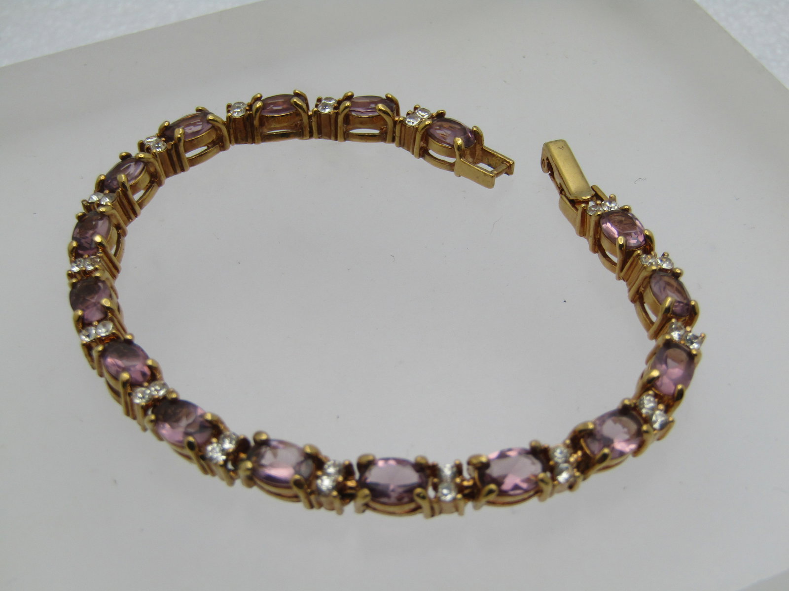 Simulated Amethyst Diamond Tennis Bracelet, 7", Signed Avon - 3