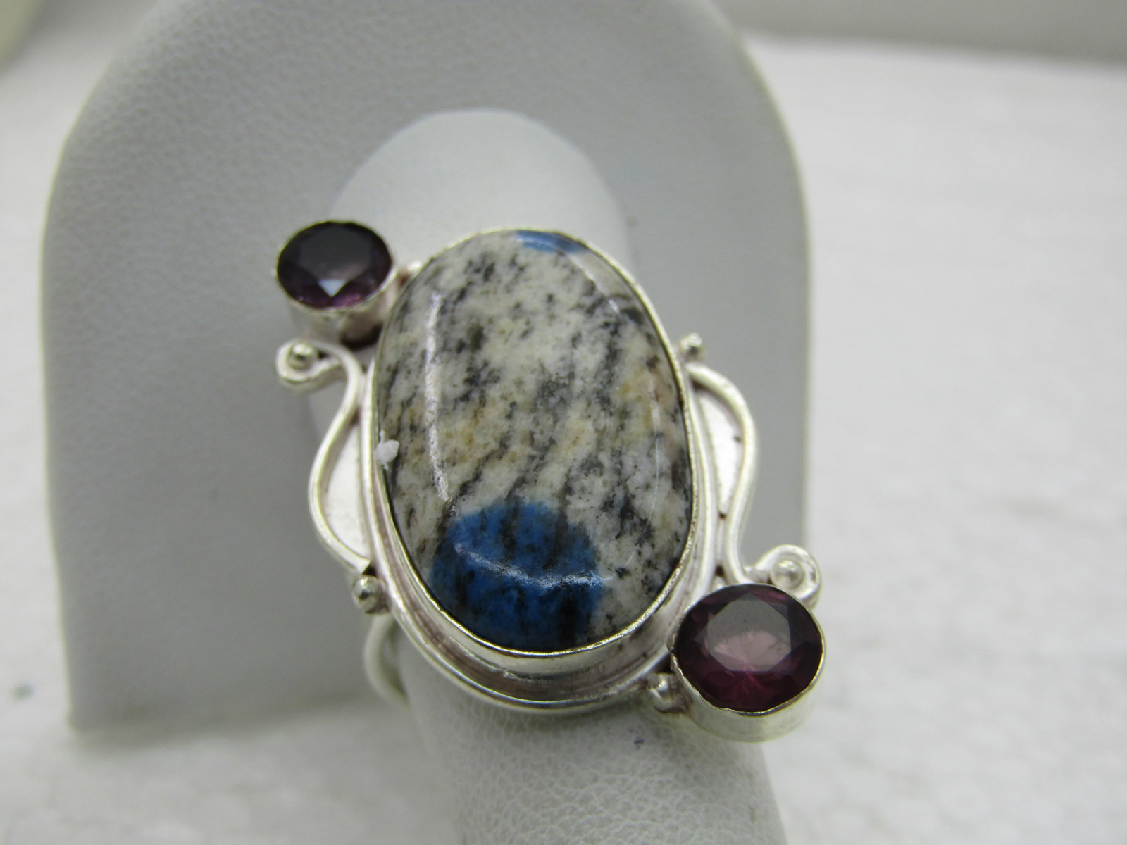 Sterling Silver Southwestern Contemporary Ring, Amethyst & Dyed Howlite, Sz. 9.5 - 2