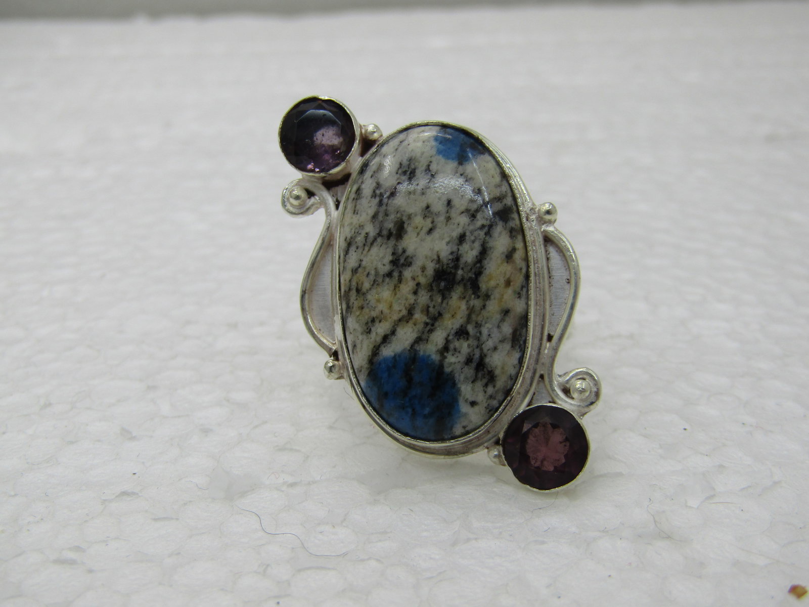 Sterling Silver Southwestern Contemporary Ring, Amethyst & Dyed Howlite, Sz. 9.5 - 5