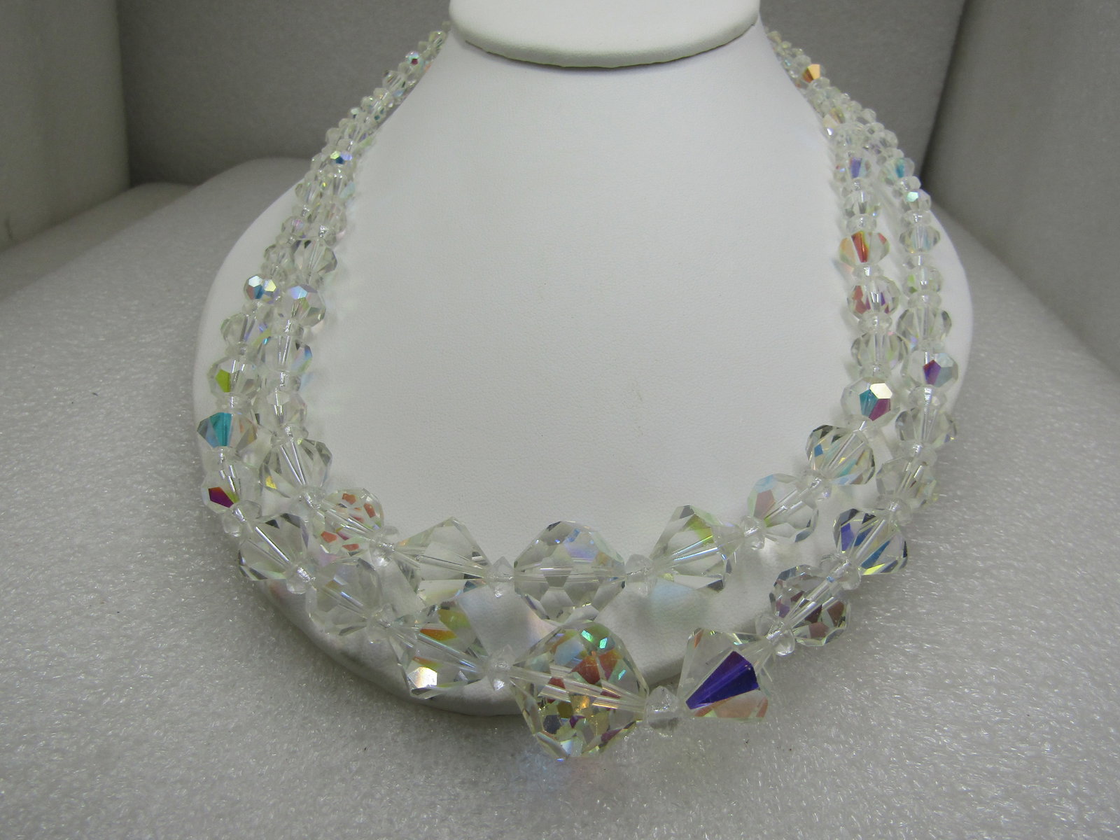 Vintage Aurora Borealis Double Strand Crystal Necklace, 21.5" - 2