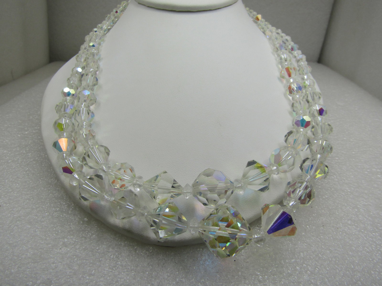 Vintage Aurora Borealis Double Strand Crystal Necklace, 21.5" - 3