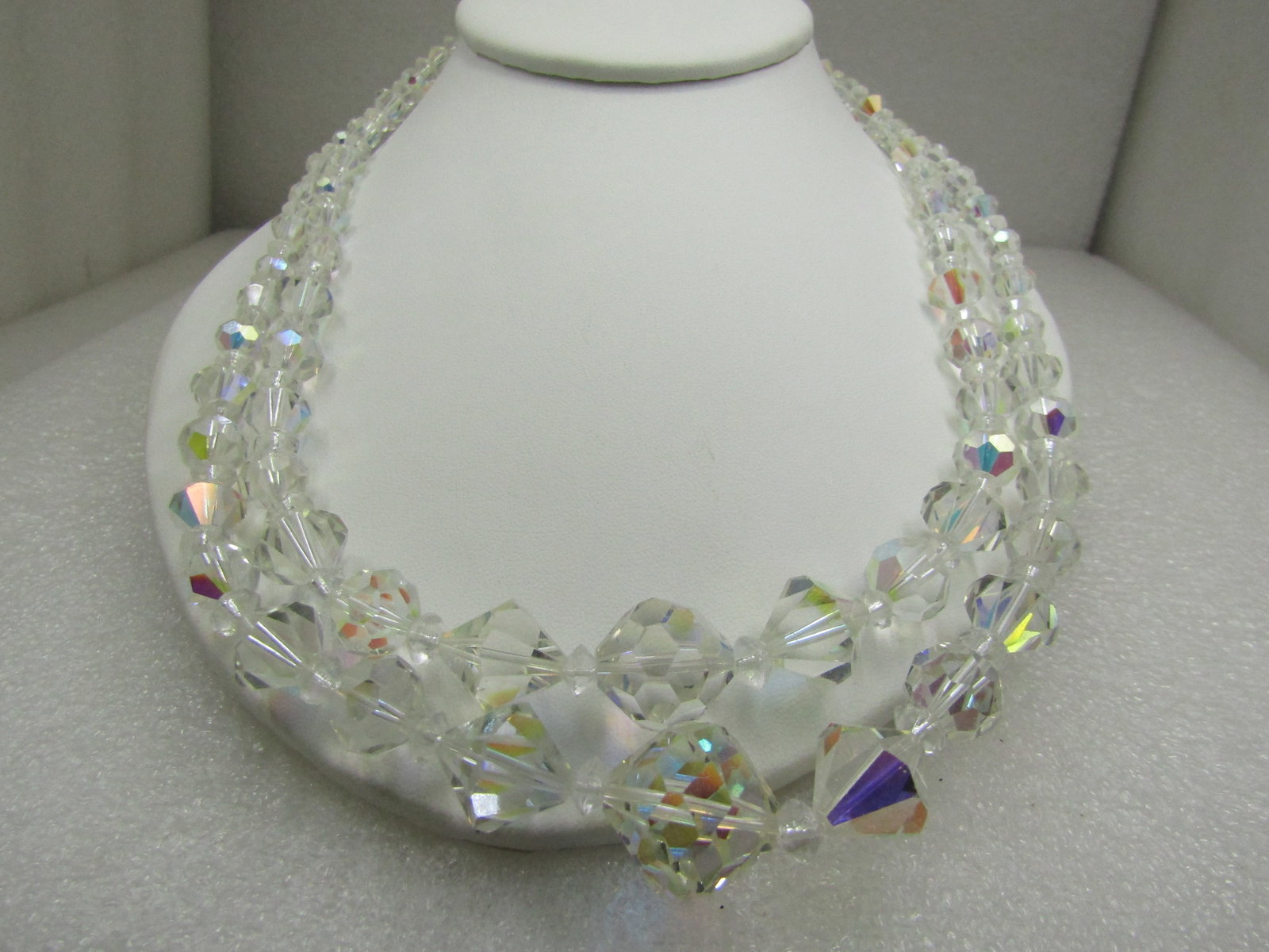 Vintage Aurora Borealis Double Strand Crystal Necklace, 21.5" - 4
