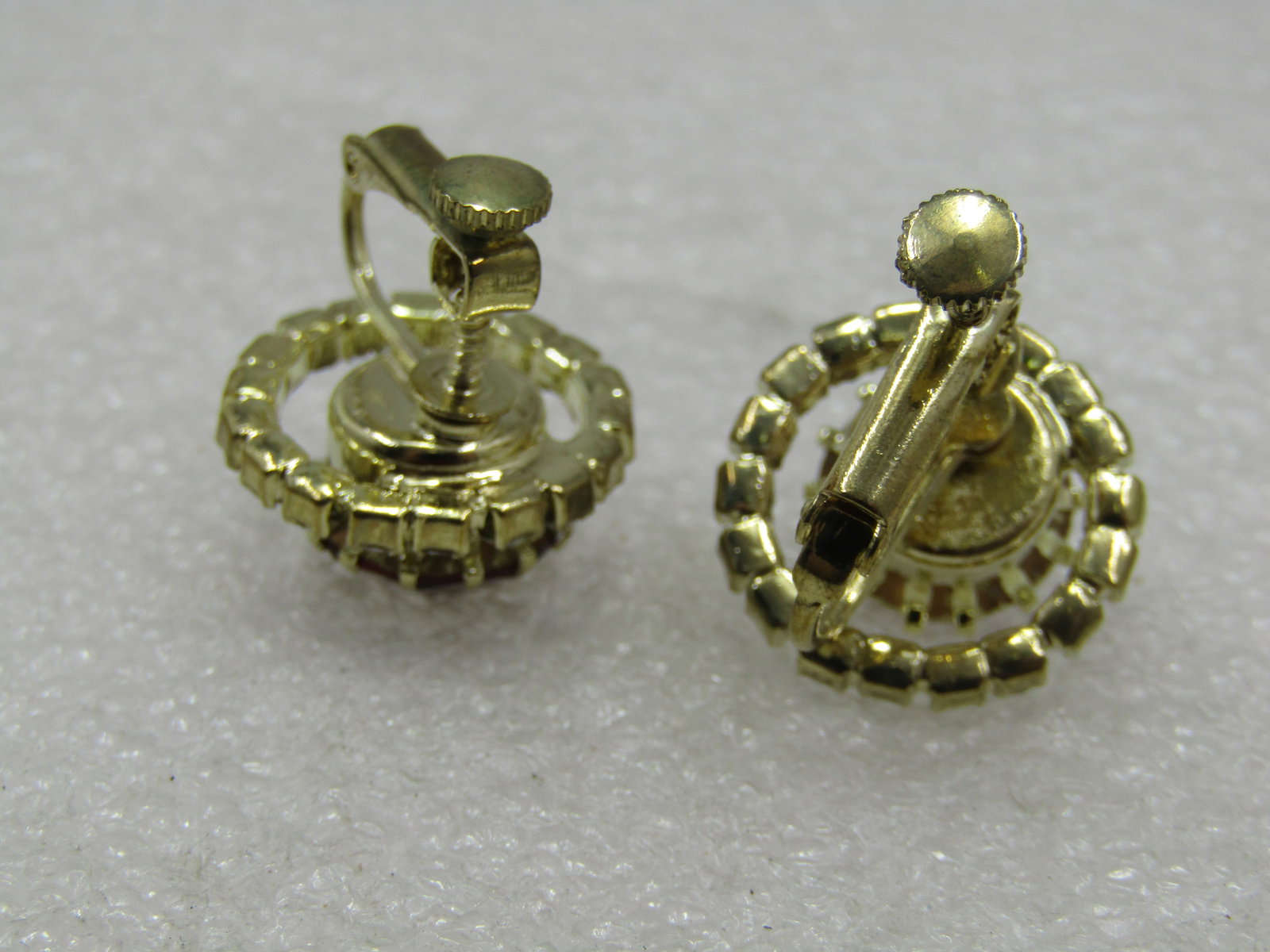 Vintage Red Clear Rhinestone Earrings, Hinged Screwback - 6